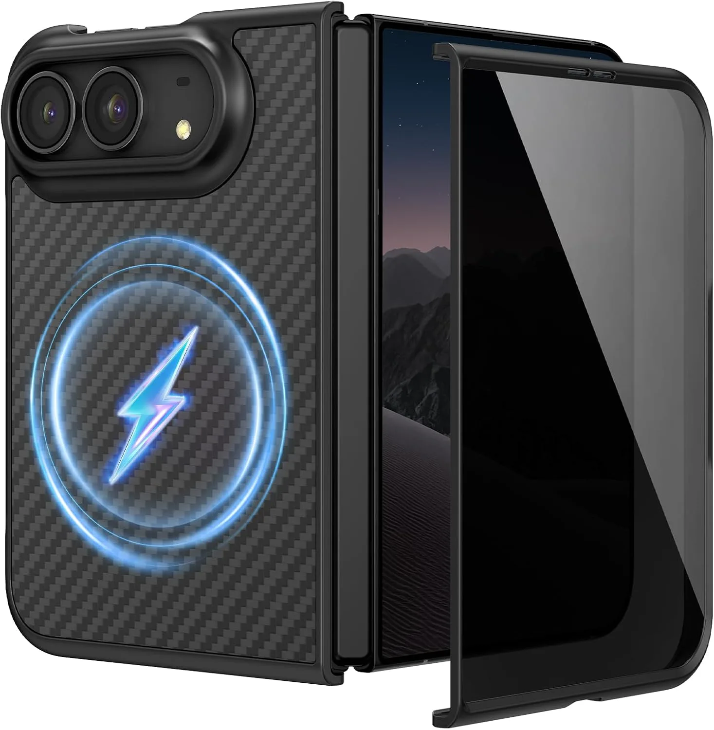 Funda para iPhone Ruky Duo con protector de pantalla privacidad Fibra de Carbono