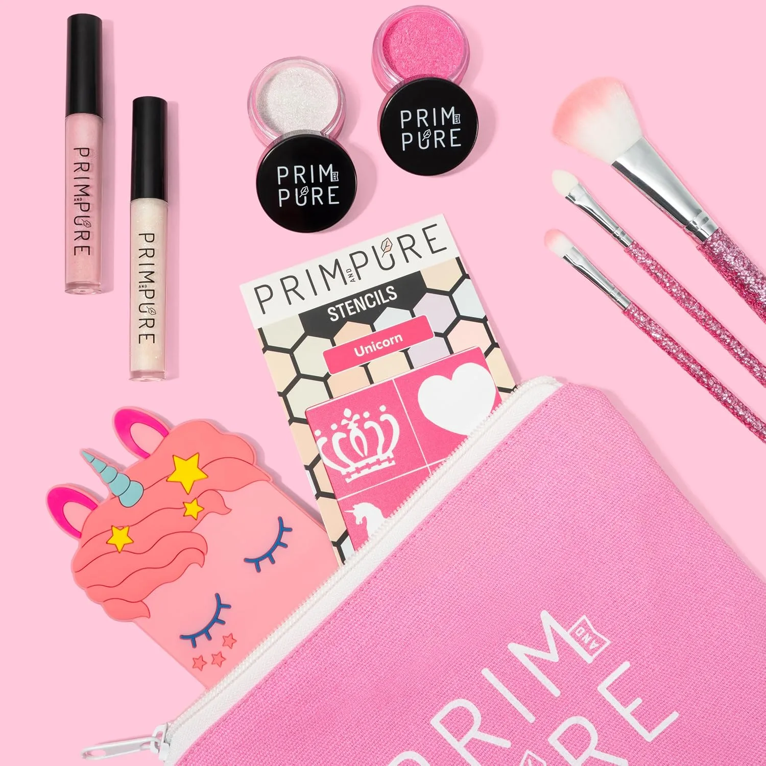 Prim and Pure Mineral Gift Set with Unicorn Mirror| Perfect for Play Dates & Birthday Parties | Kids Eyeshadow Makeup – Mineral | Organic & Natural Makeup Kit for Kids| Made in USA (Pink)