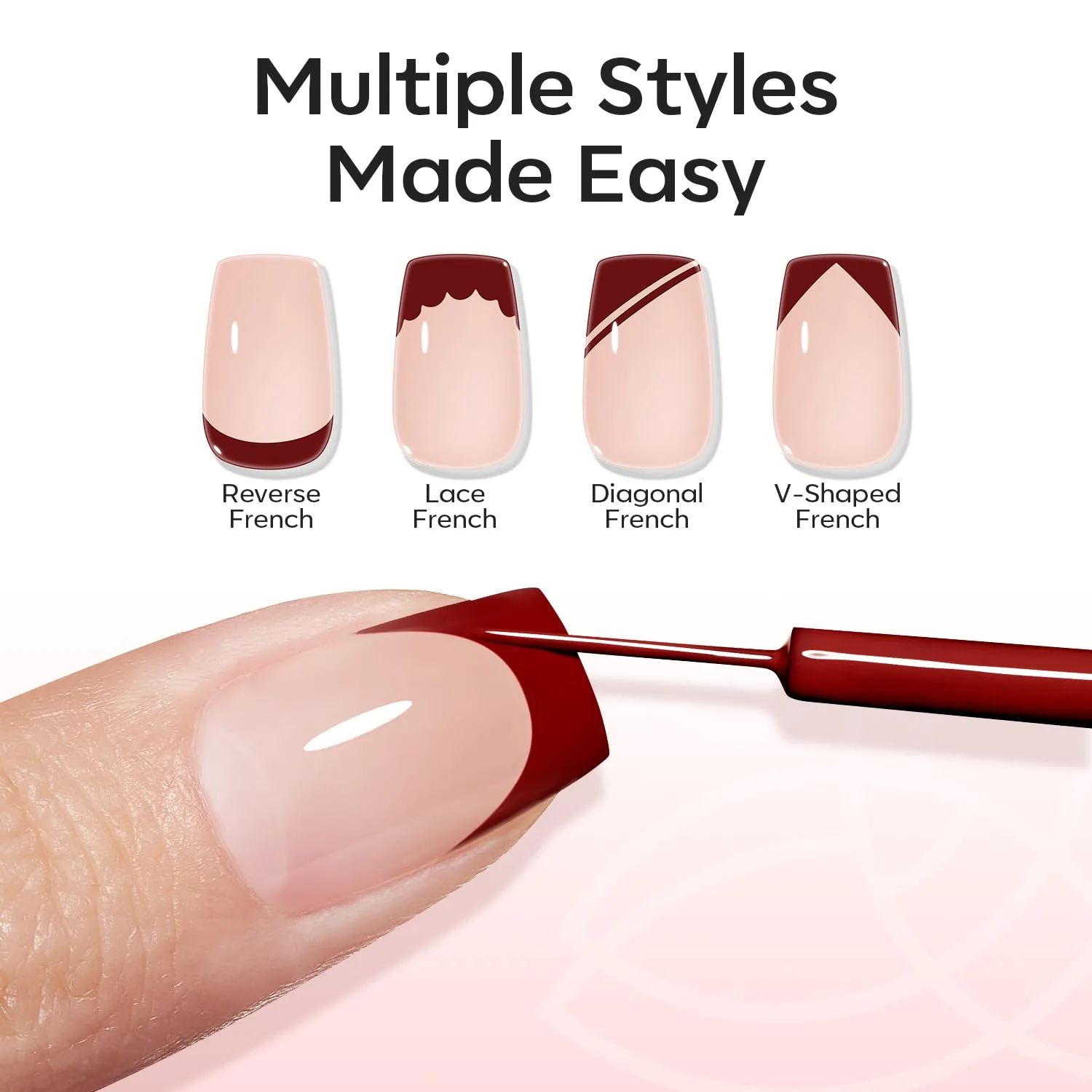 modelones Burgundy French Tip Liner Gel Polish 15ml Nail Art Detail Brush