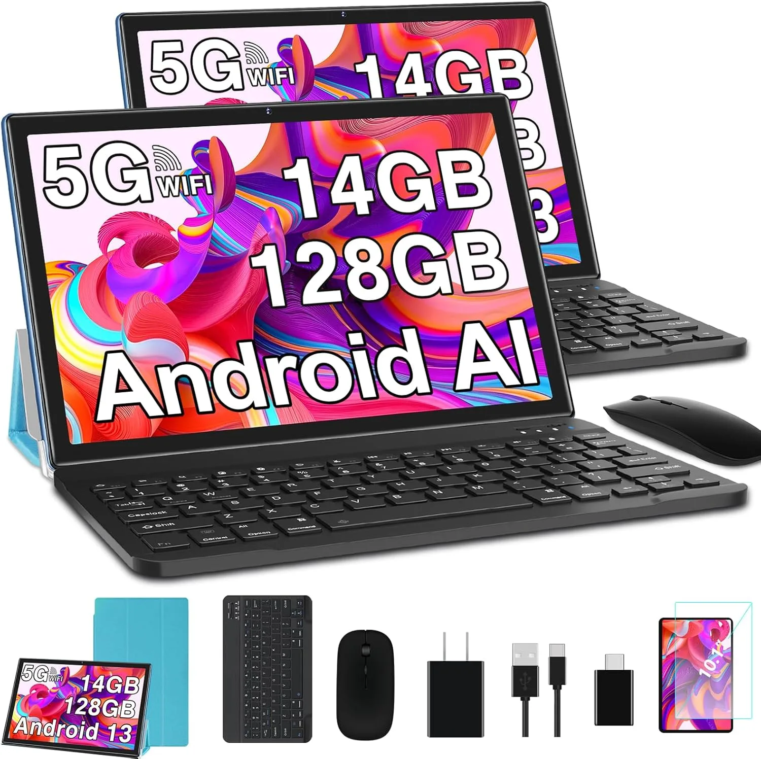GOODTEL 2026 2K Tablet 11 Inch Android | Octa-Cores | 16GB RAM+256GB ROM | 2K Display 2000 * 1200 | WiFi 6 | BT5.0 | 4 Speakers | 8600mAh | 13MP Cameras | with Case, Black