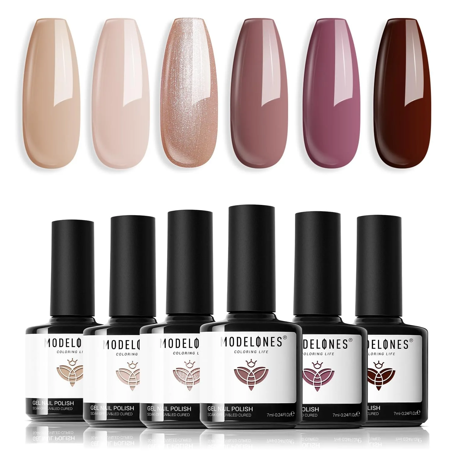 modelones Gel Nail Polish Set Glitter Nude 6Colors Purple Brown
