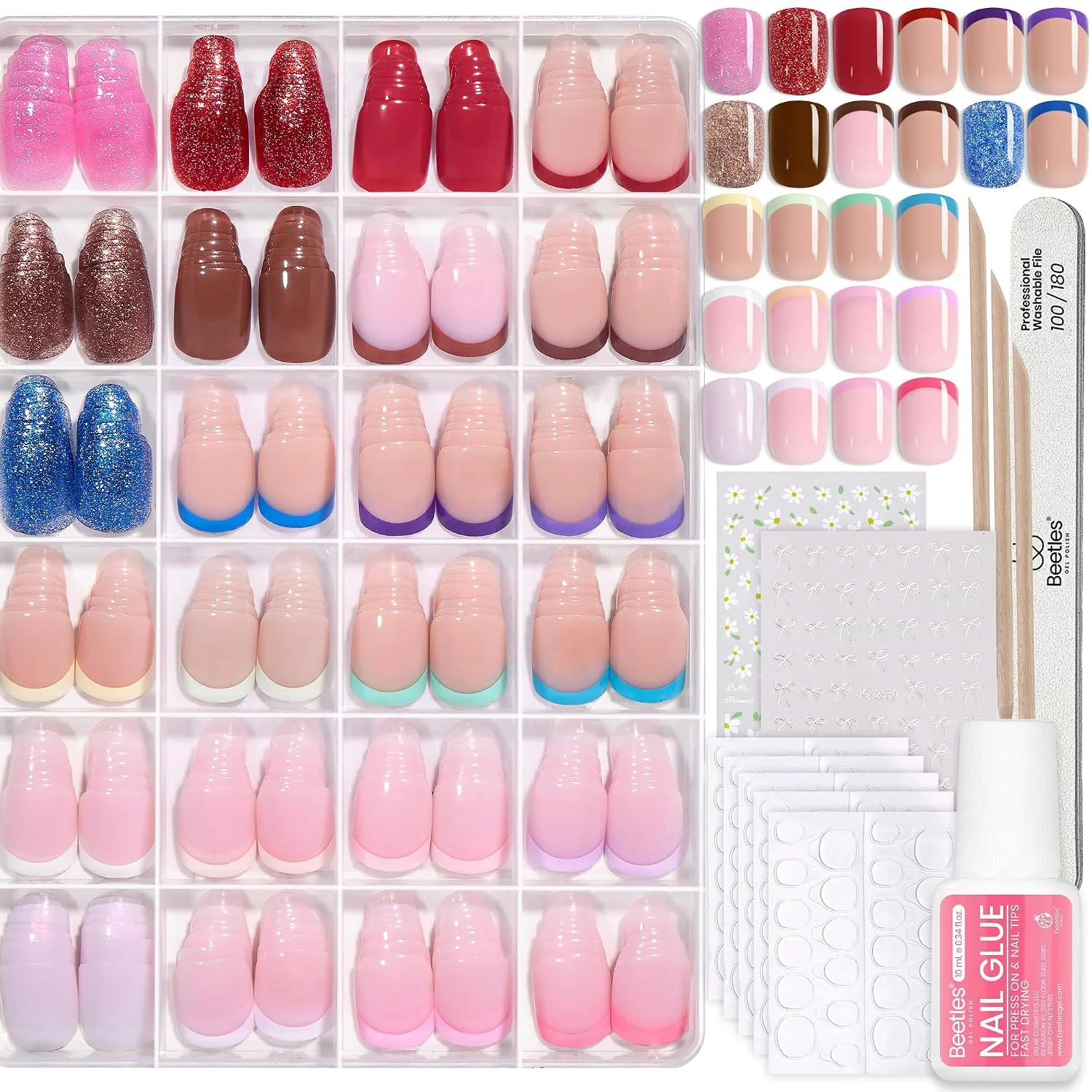 Beetles Press On Nails Kit - Candy Mix, 720Pcs 24 Colors Short Square