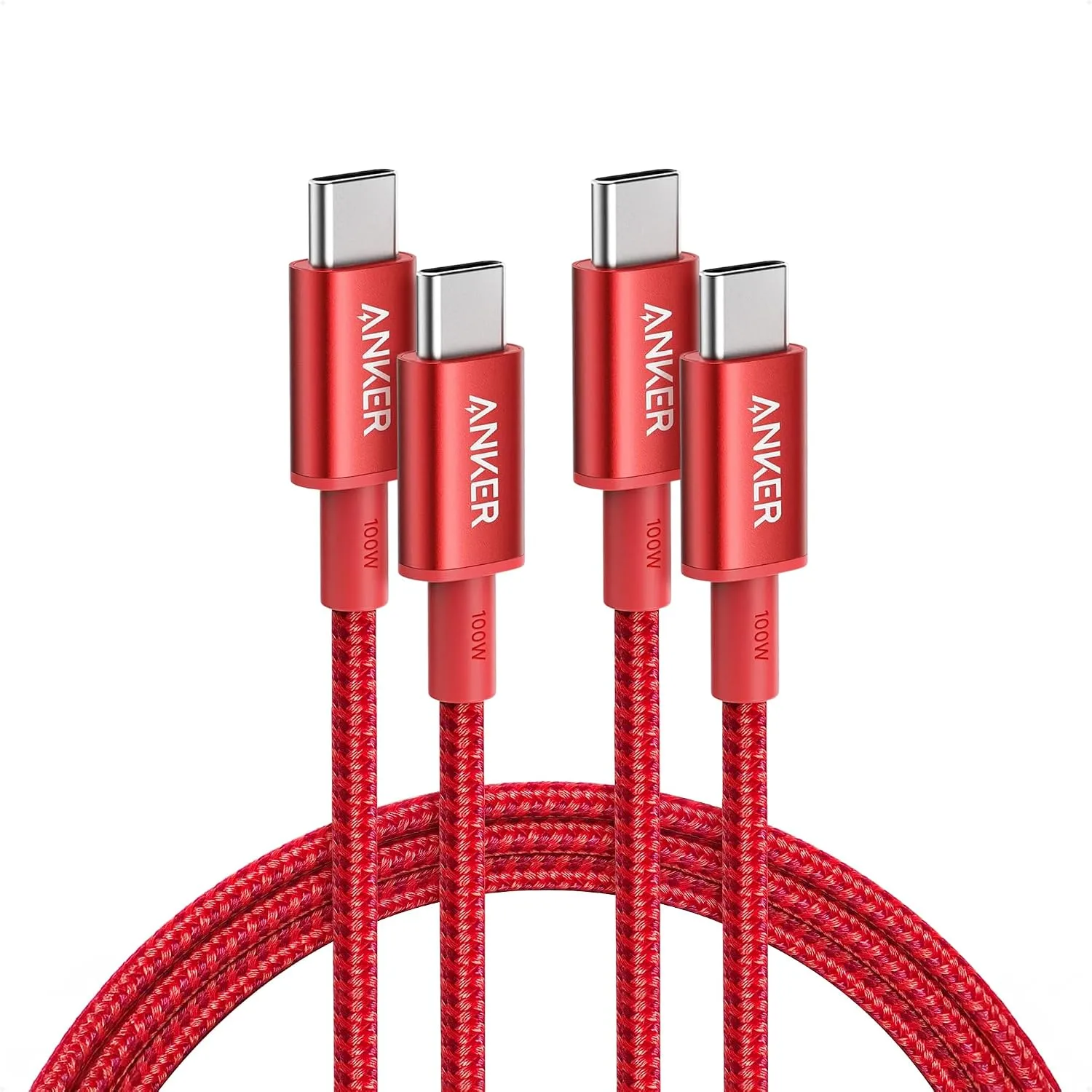 Anker USB C to USB C Cable, 100W Fast Charging Cable (2-Pack, 6 ft, Red)