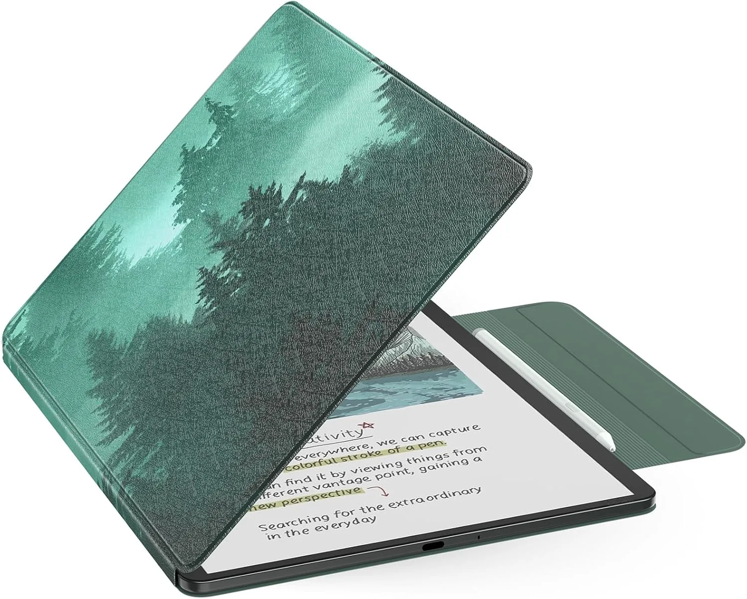 MoKo Magnetic Case for 11" Kindle Scribe 3rd & Colorsoft 1st, Green Forest