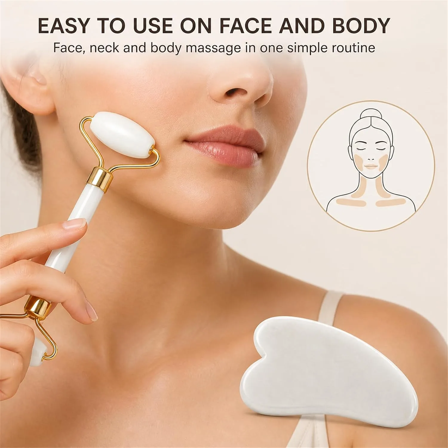 Gua Sha & Jade Roller Set for Face and Body