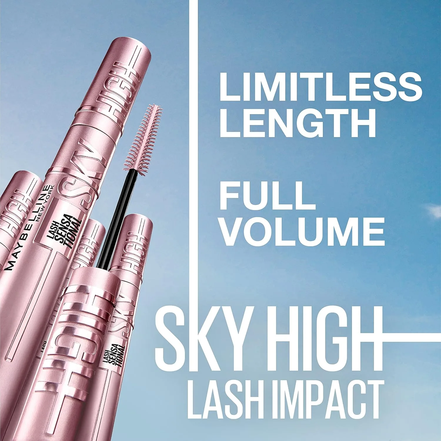 Maybelline Lash Sensational Sky High Waterproof Mascara Makeup, Volumizing, Lengthening, Defining, Curling, Multiplying, Buildable Formula, Very Black, 1 Count (Pack of 2)