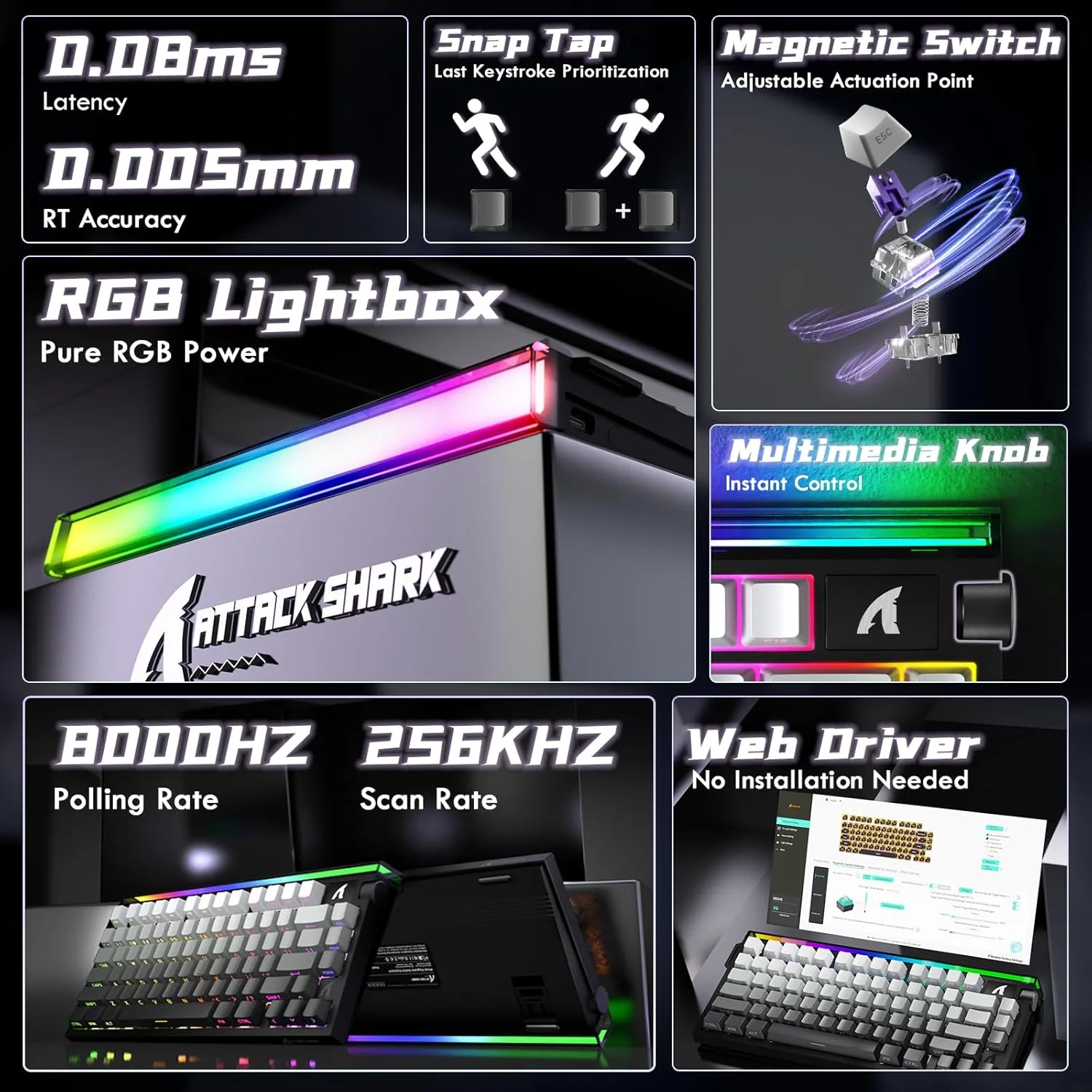 ATTACK SHARK R85 HE Wired 75% RT Mechanical RGB Gaming Keyboard-Moonlight