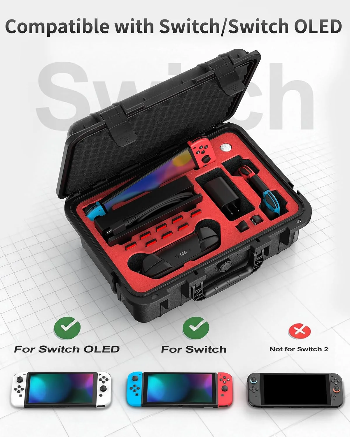 DEVASO Carrying Case for Nintendo Switch/Switch OLED, Professional Deluxe Waterproof Travel Case Soft Lining Hard Case for Nintendo Switch OLED Model (2021) Console Pro Controller & Accessories