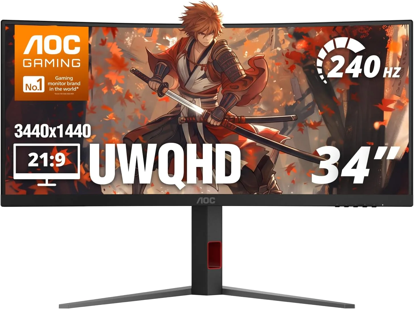 AOC 34" Curved Gaming Monitor UWQHD 240Hz VA AMD FreeSync Premium, CU34G4Z