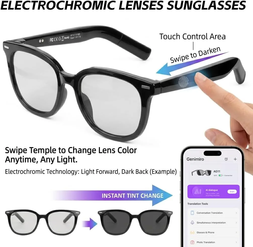 AI Smart Glasses Color Changing Translation Sunglasses Camera-Free Privacy