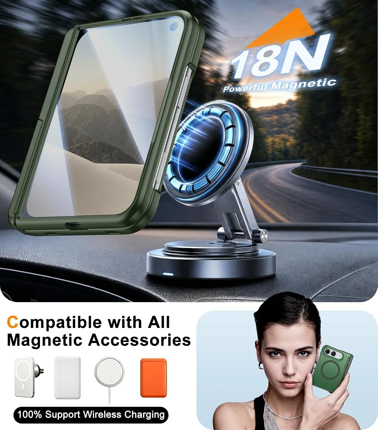 SPIDERCASE Magnetic for iPhone Duo Case, with Stand,Green
