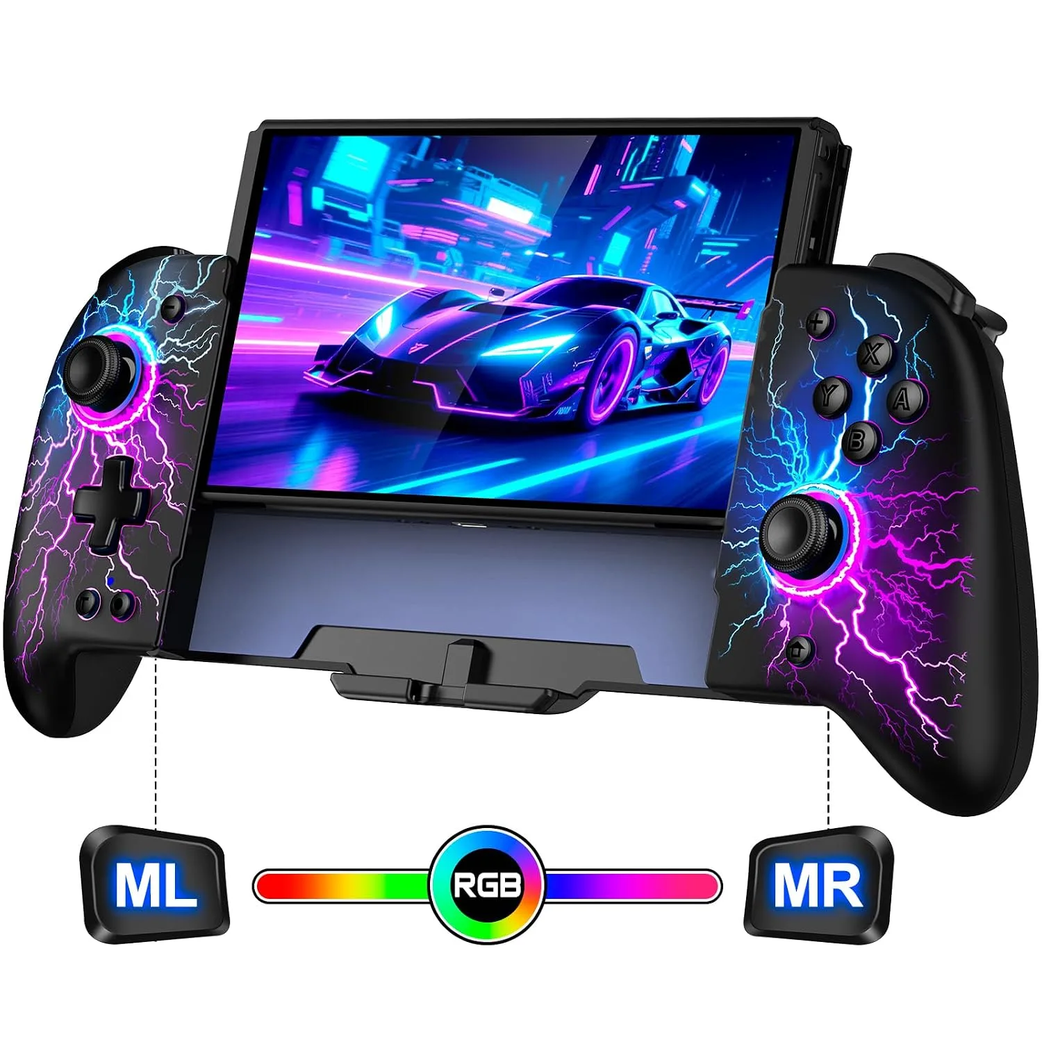 Spican Switch Controllers for Nintendo Switch/Switch OLED, Hall Effect Switch Wireless Pro Controller One-Piece Joypad, Full-Size Handheld Mode Controller with 17 RGB Light/Battery/Turbo/Macro/4 Game Slot