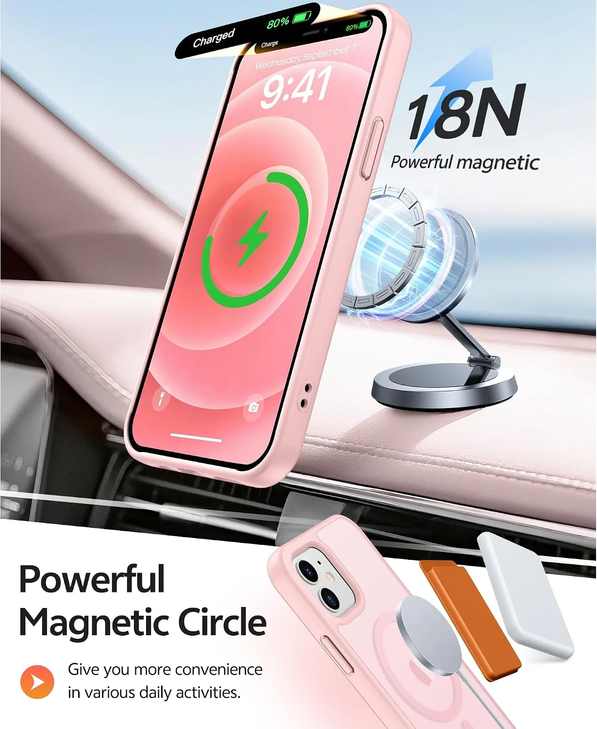 FNTCASE for iPhone 13 Mini / 12 Mini Case, Fit for Magsafe, Light Pink