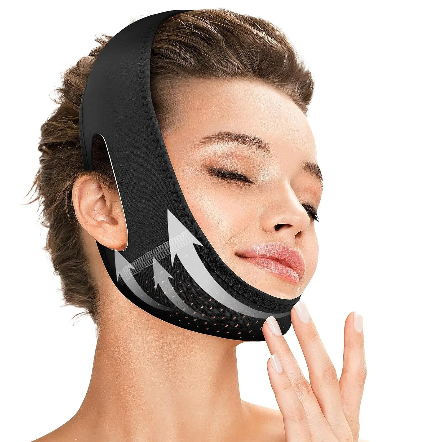 Mascarilla facial Juskaa V Line lifting reutilizable con correa para dormir negra talla M