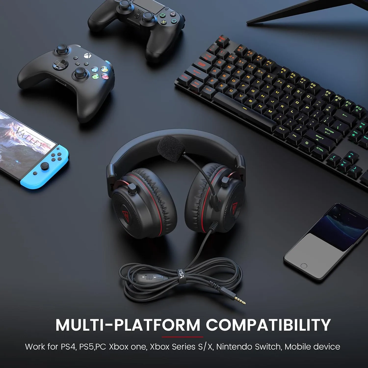 EKSA E900 Gaming Headset with Microphone - PC Headset with Detachable Noise Canceling Mic, 3D Surround Sound, Wired Headphone for PS4, PS5, Xbox, Computer, Laptop, Switch, Handheld (3.5MM Jack)