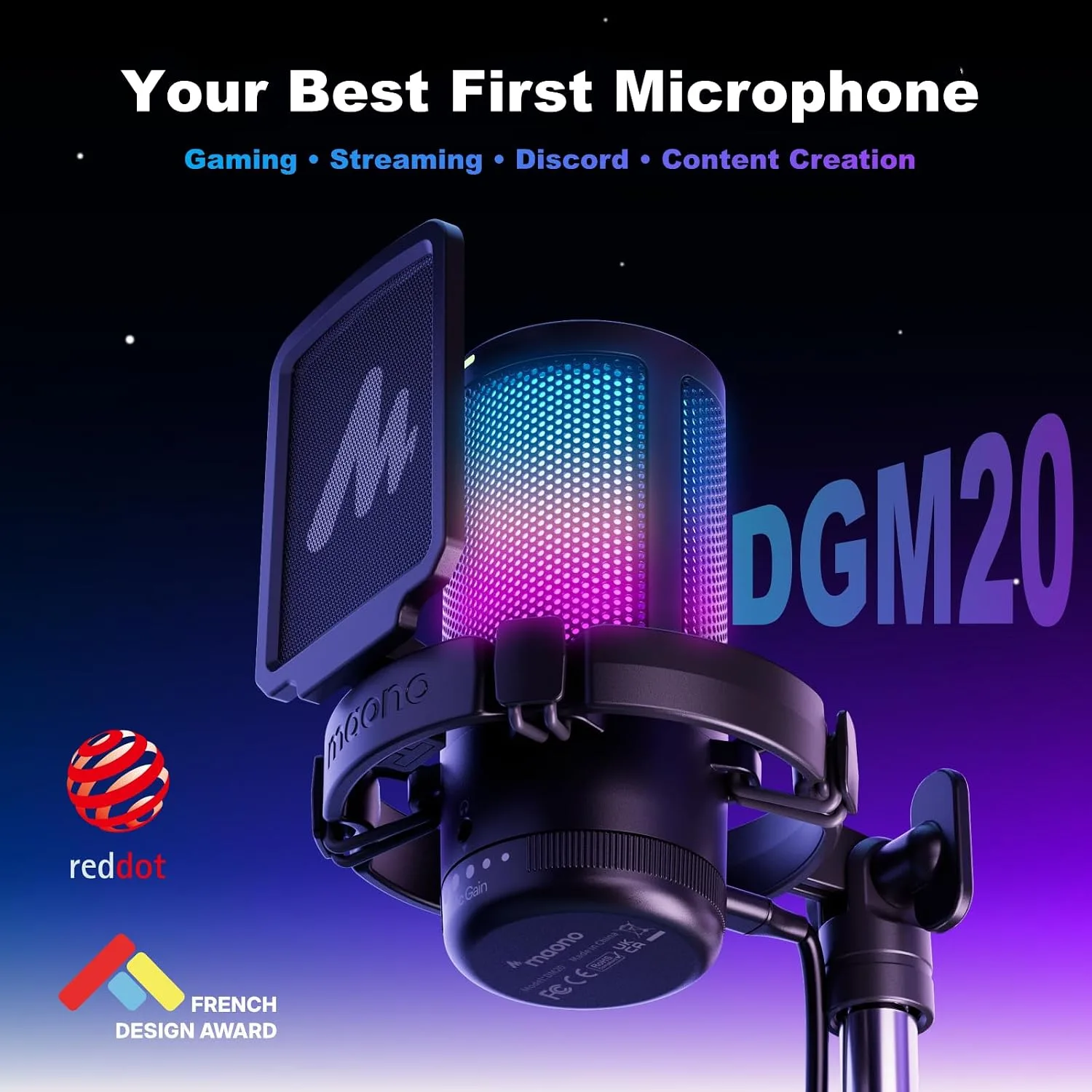 MAONO DGM20S USB Gaming Microphone for PC, Noise Reduction Condenser Mic