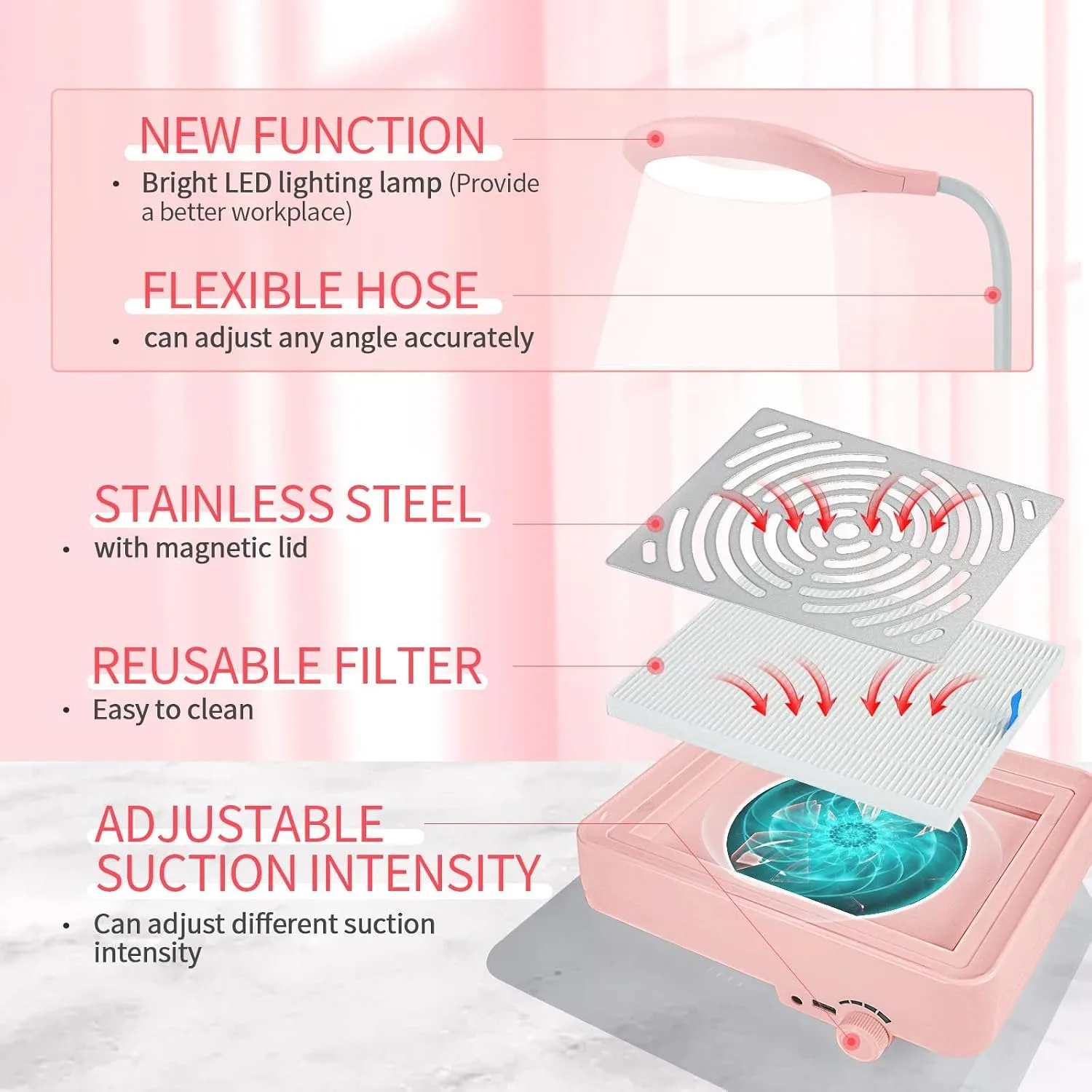 SAVILAND Professional Nail Dust Collector 40W Vacuum with Lamp for Salon