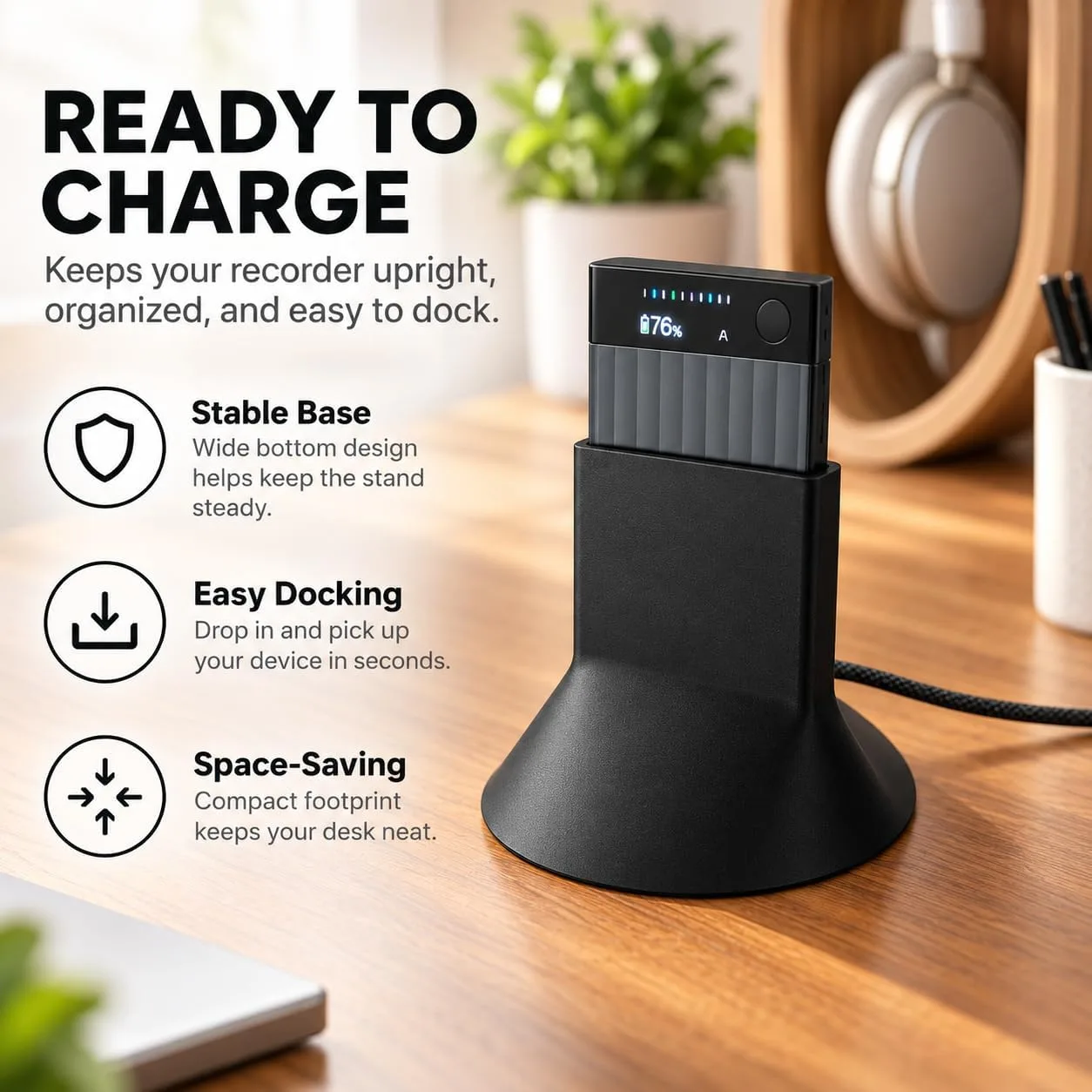 Charging Stand for PLAUD Note and Note Pro, Voice Recorder Dock, Holder (Black)