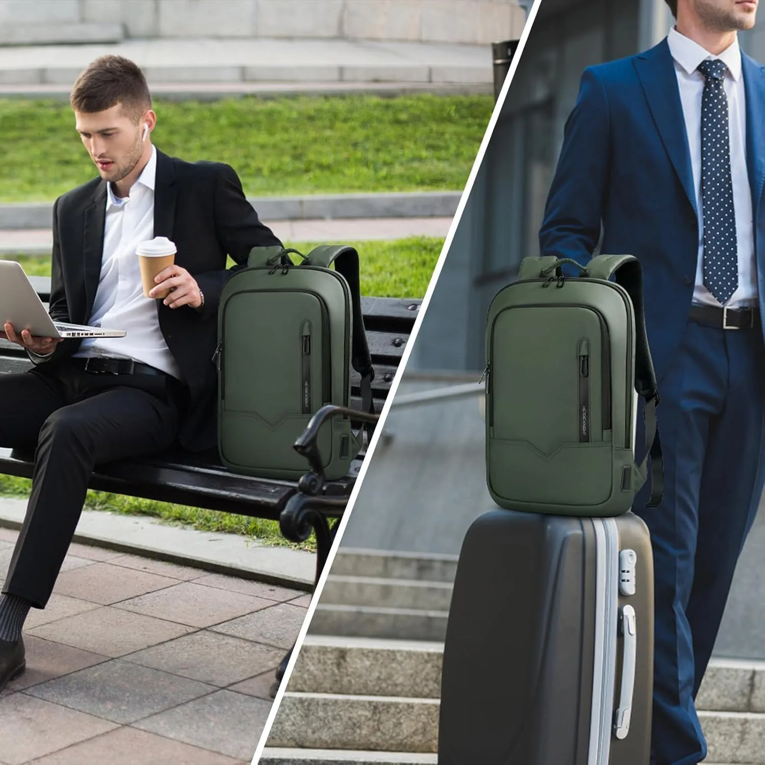 hk Backpack for Men, Business Slim Computer Bag for 17.3 Inch Laptop