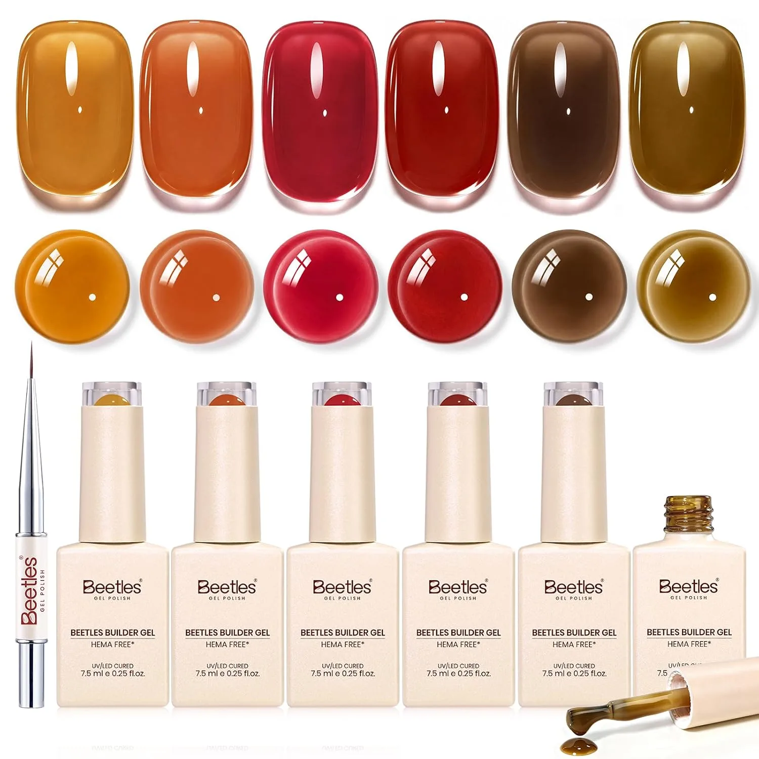 Beetles Builder Gel Nail Kit, 6 Fall Colors Gel Builder TPO & HEMA-FREE