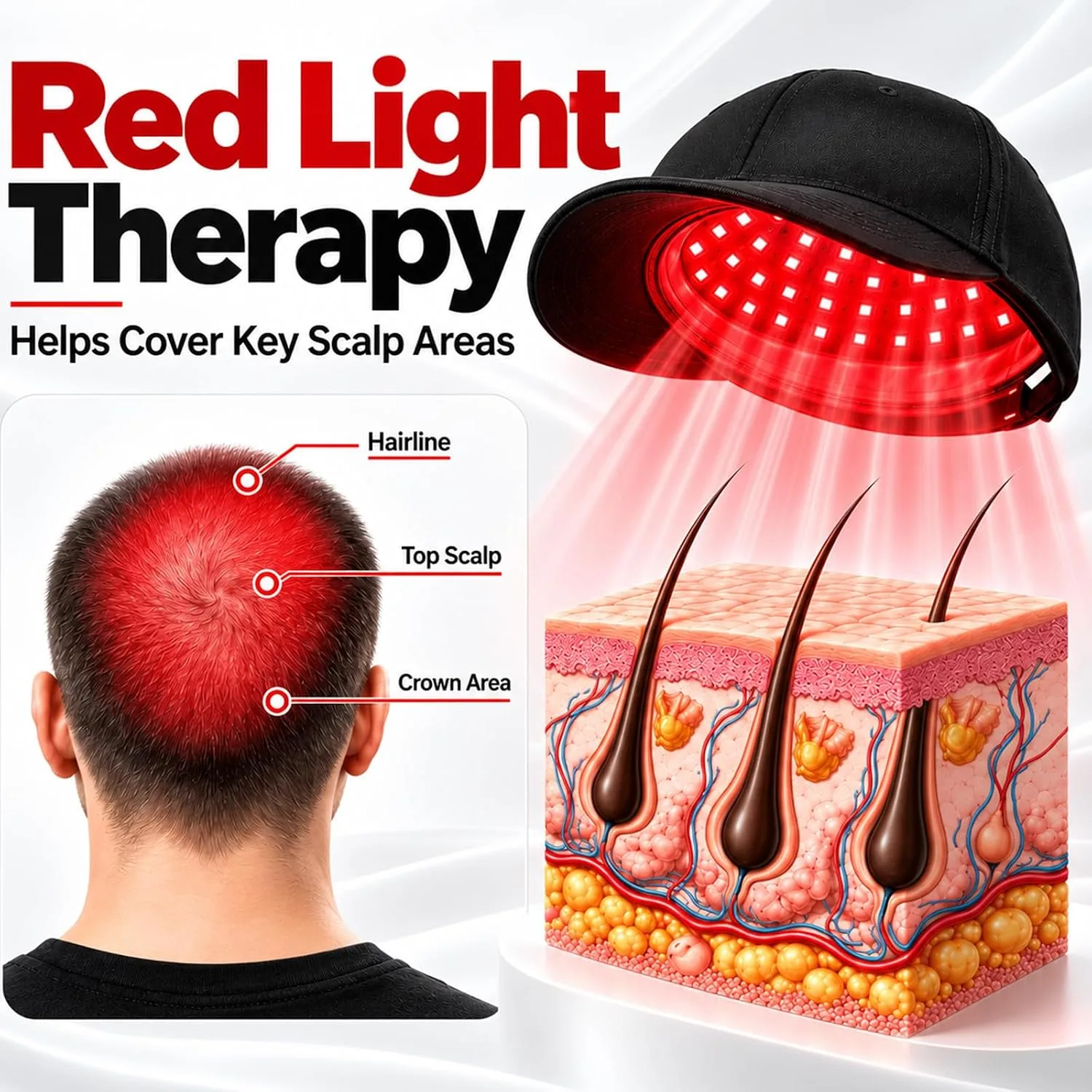 Laser Hair Growth Cap, 650nm LLLT Red Light Therapy Cap, Black