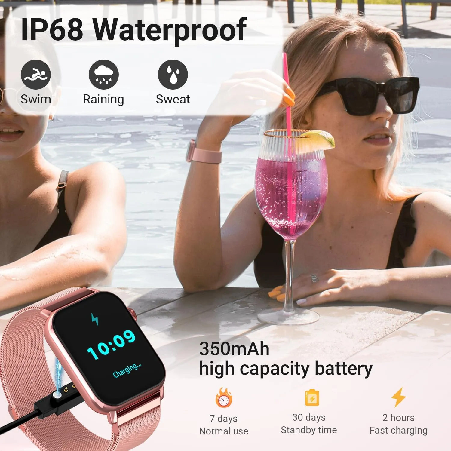 Smart Watch for Women, 1.83''HD with Bluetooth Answer/Make Calls, 3 Bands, Fitness Tracker Heart Rate Sleep Monitor, 120+ Sport Modes, IP68 Waterproof, 7 Day Battery, Smartwatch for Android iPhone