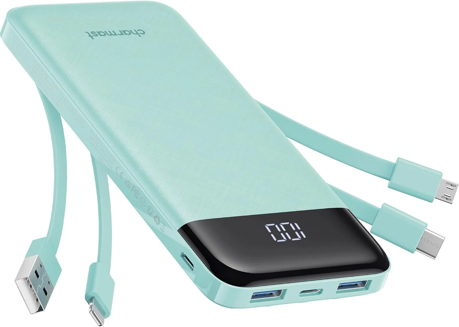charmast 10000mAh Power Bank Portable Charger with 4 Built-in Cables