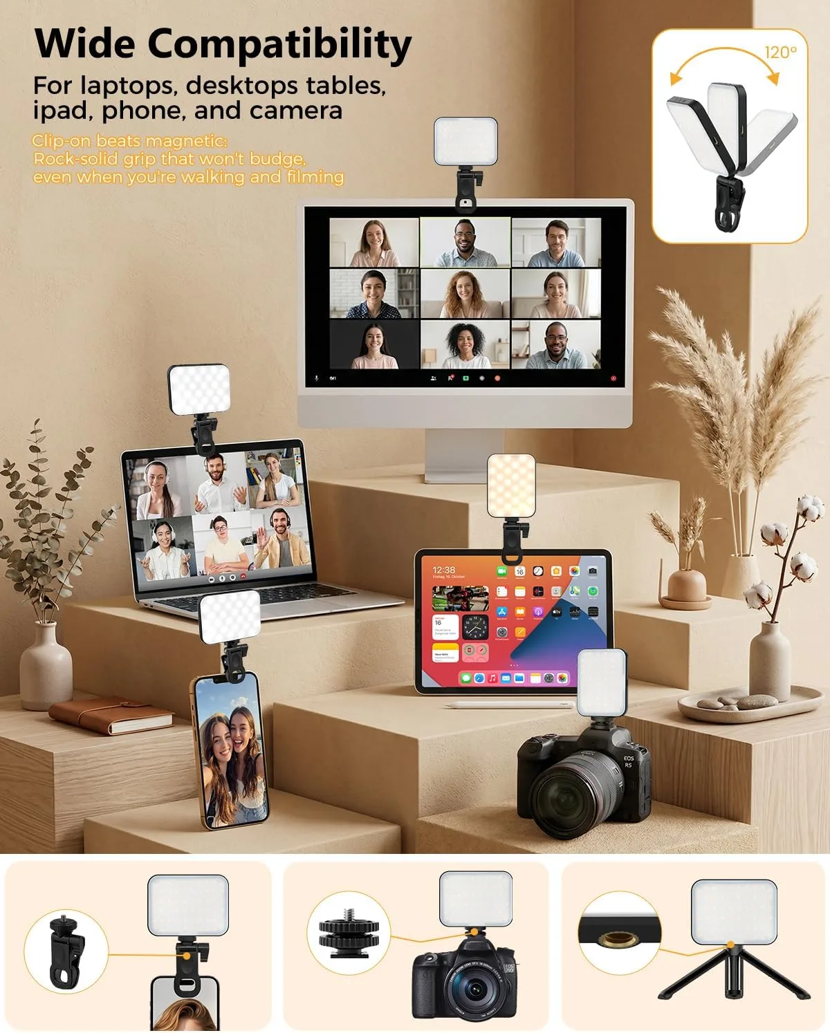 Magnetic Selfie Light for iPhone, Selfies Video Lighting, 6 Lighting Modes, 12 Brightness Levels, Clip, Magnetic or Camera Mount, Ideal for TikTok, Zoom, Makeup, Live Streaming