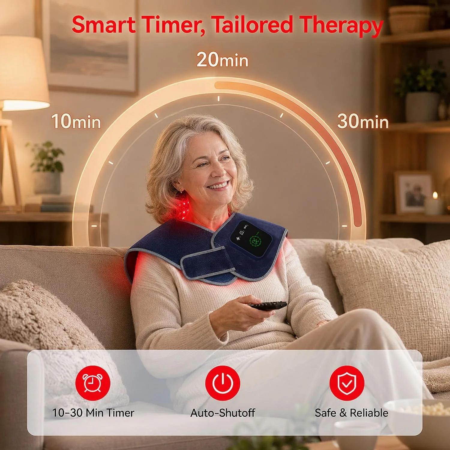 Cordless Red Light Therapy for Neck Shoulders, 660nm & 850nm Infrared Light Therapy Wrap with 5000mAh Rechargeable Battery, Timer, Pulse Modes for Home Office