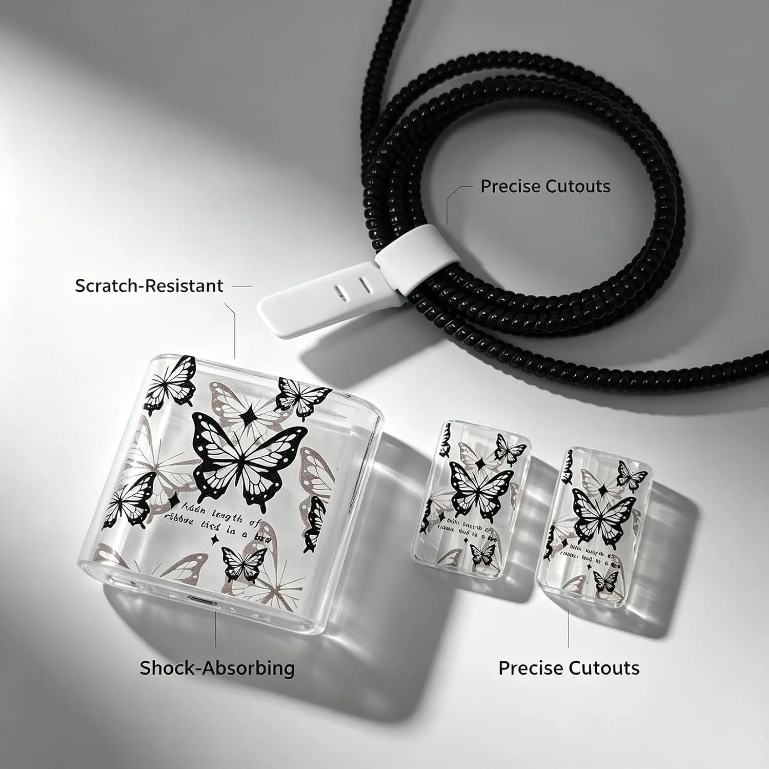 Compatible with iPhone 18W/20W USB-C Charger Protector Cover, 3D Cute Cartoon Charger Case for Apple iPhone 20W USB-C Power Adapter and Lightning Cable Protective Wire Saver (Butterfly)