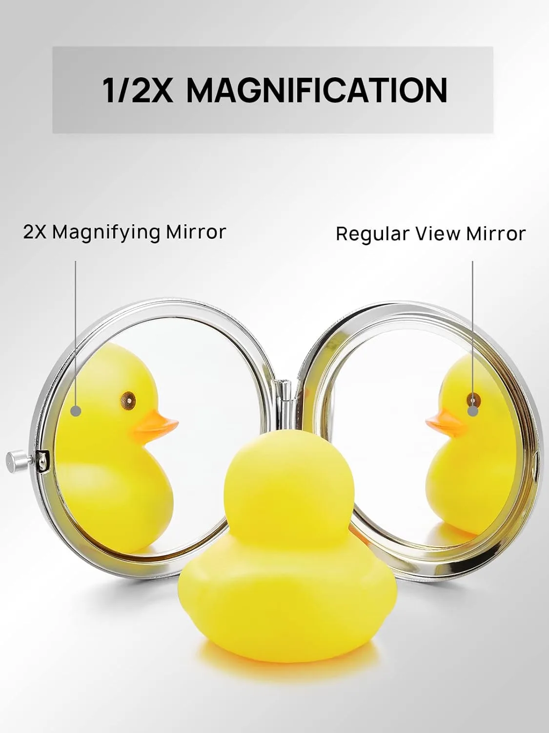 Compact Mirror, 1x/2x Magnification Pocket Mirror, Silver