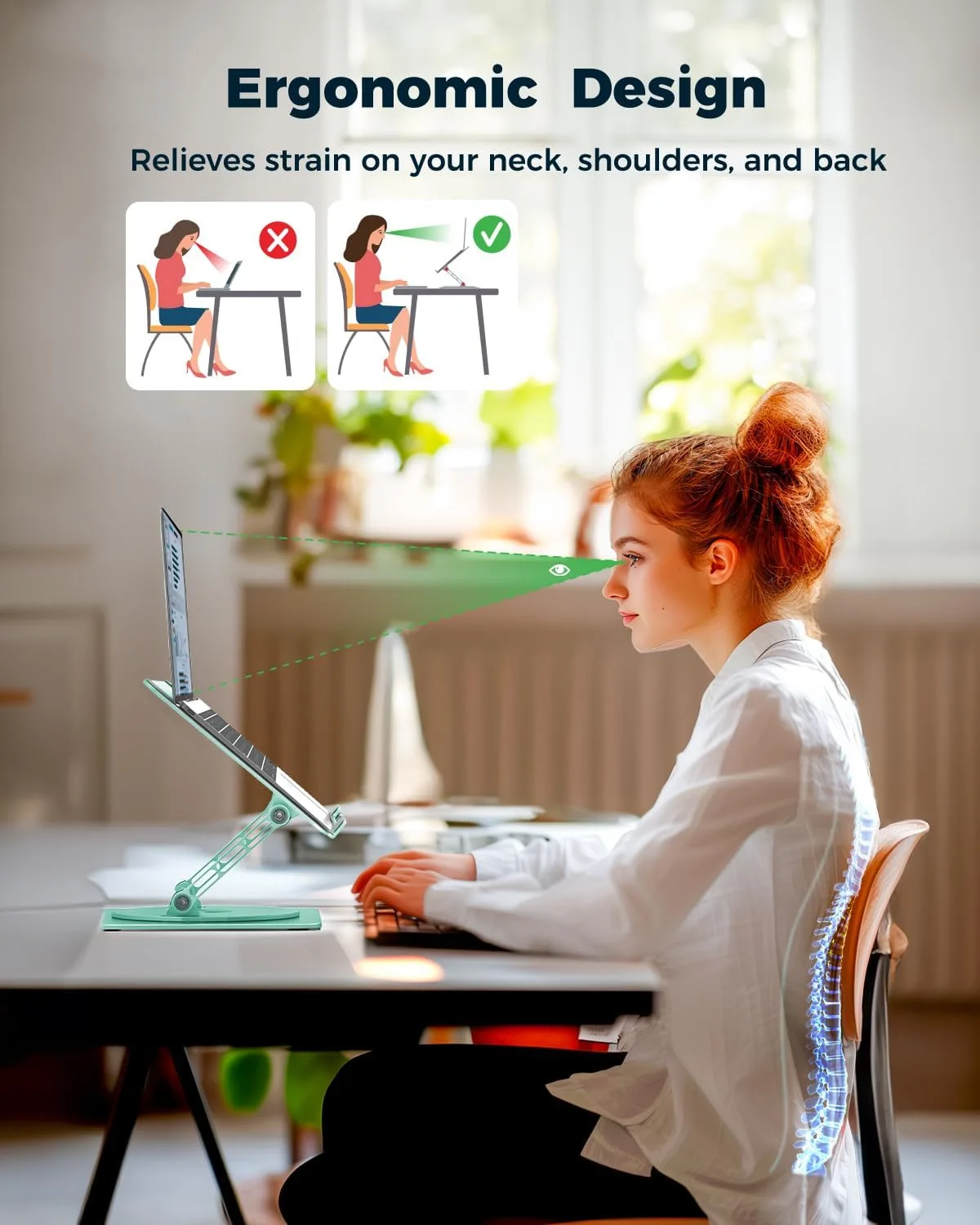 Aoviho 360° Rotating Laptop Stand for Desk | Adjustable, Foldable, Portable Aluminum Ergonomic Riser | Compatible with MacBook, Dell, HP & All Laptops 10-16 inch | Mint Green