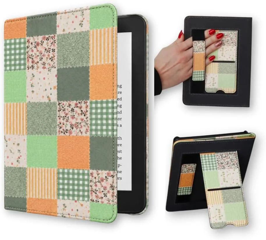Lash Next Door Patchwork Pages Kindle 11th Gen Case with Stand & Hand Strap