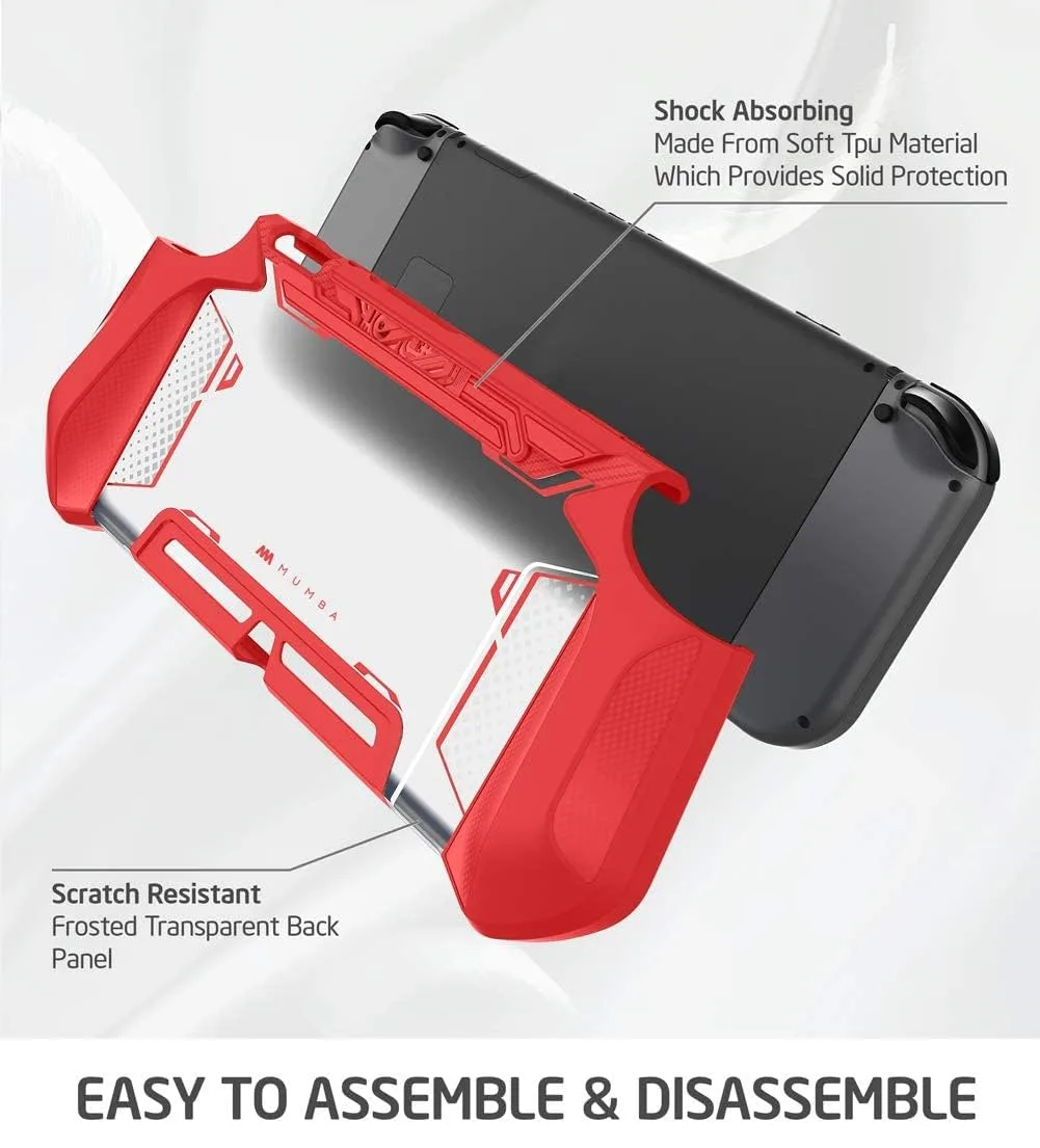 Mumba Dockable Case for Nintendo Switch (2017 Release), [Blade Series] TPU Grip Protective Cover Case Compatible with Nintendo Switch Console and Joy-Con Controller (Red)