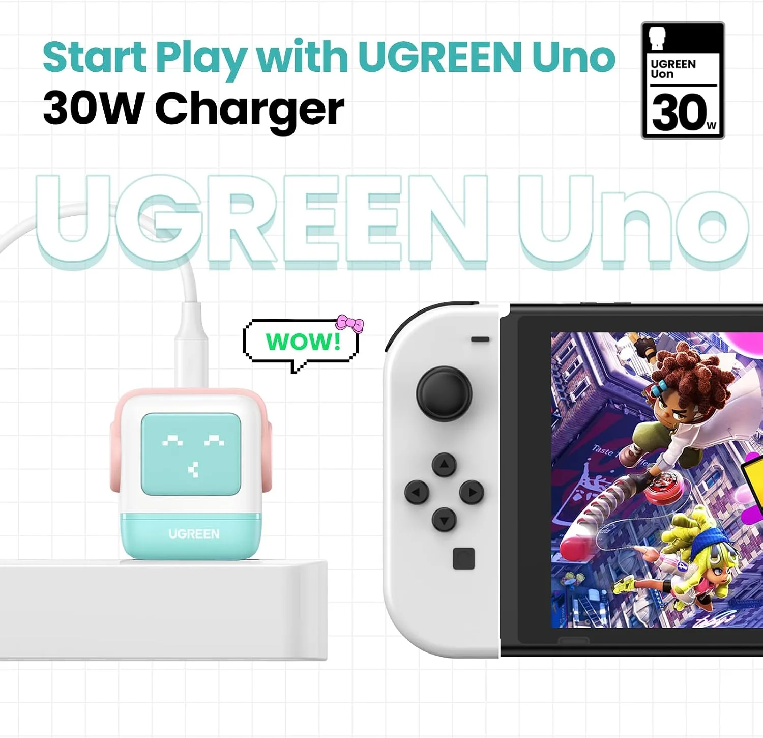 UGREEN Uno 30W USB C Charger, Compact Robot GaN Fast Charging Block, Green