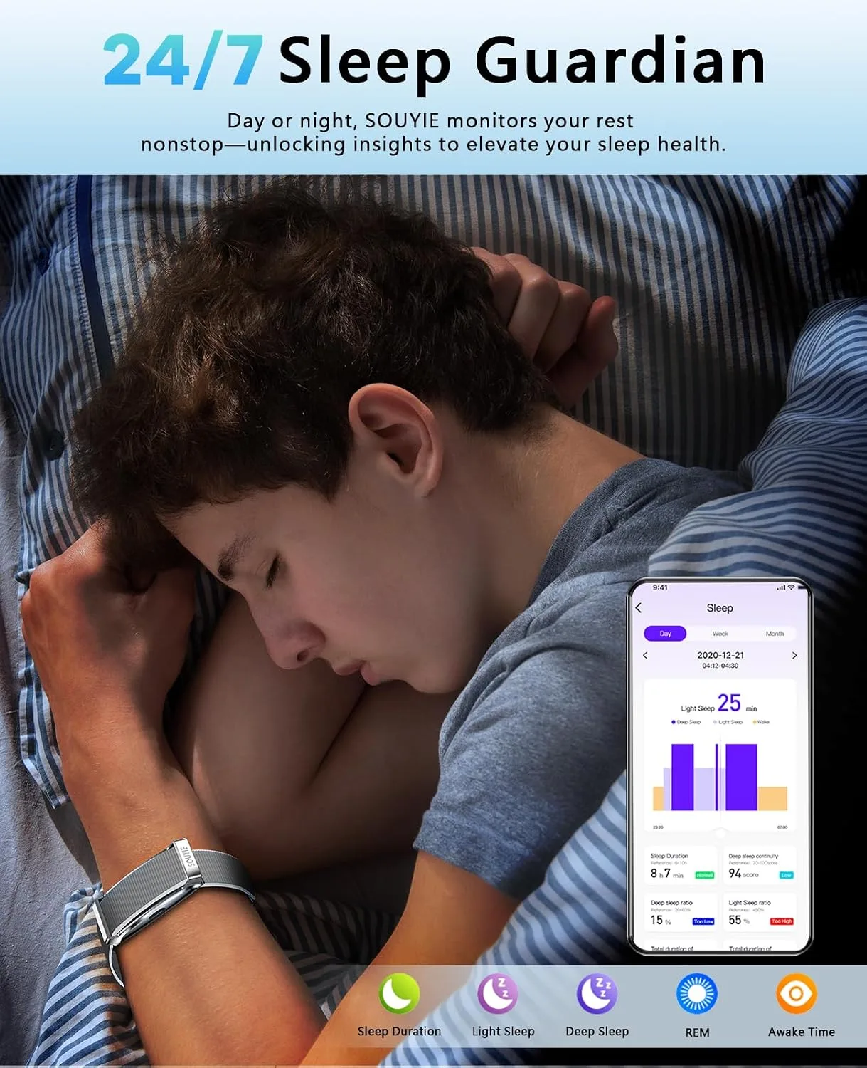 SOUYIE Smart Bracelet for Men Women, 24/7 Health Activity Fitness Trackers