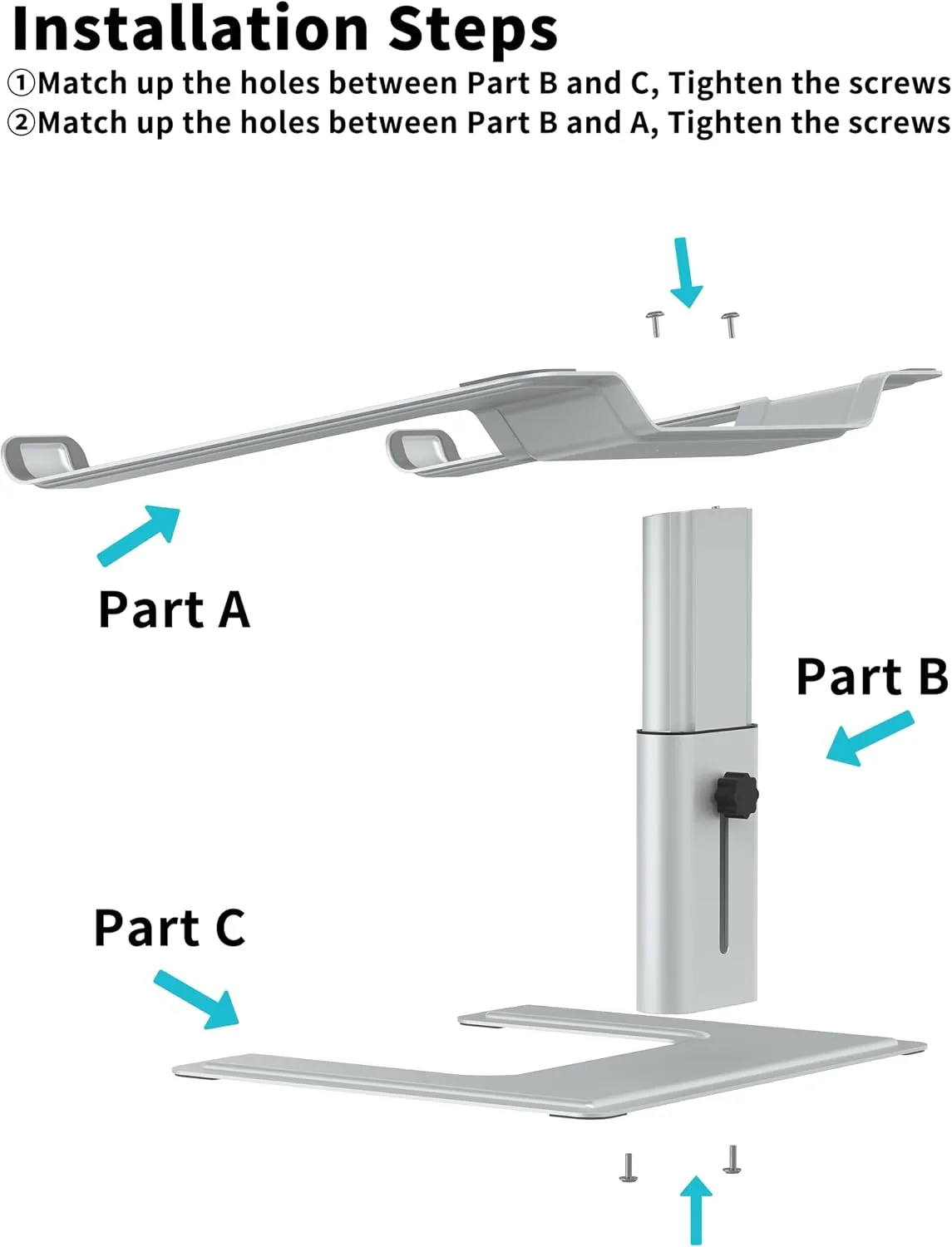 ALASHI Laptop Stand, Height Adjustable Desk Riser, 10-17.3", Silver