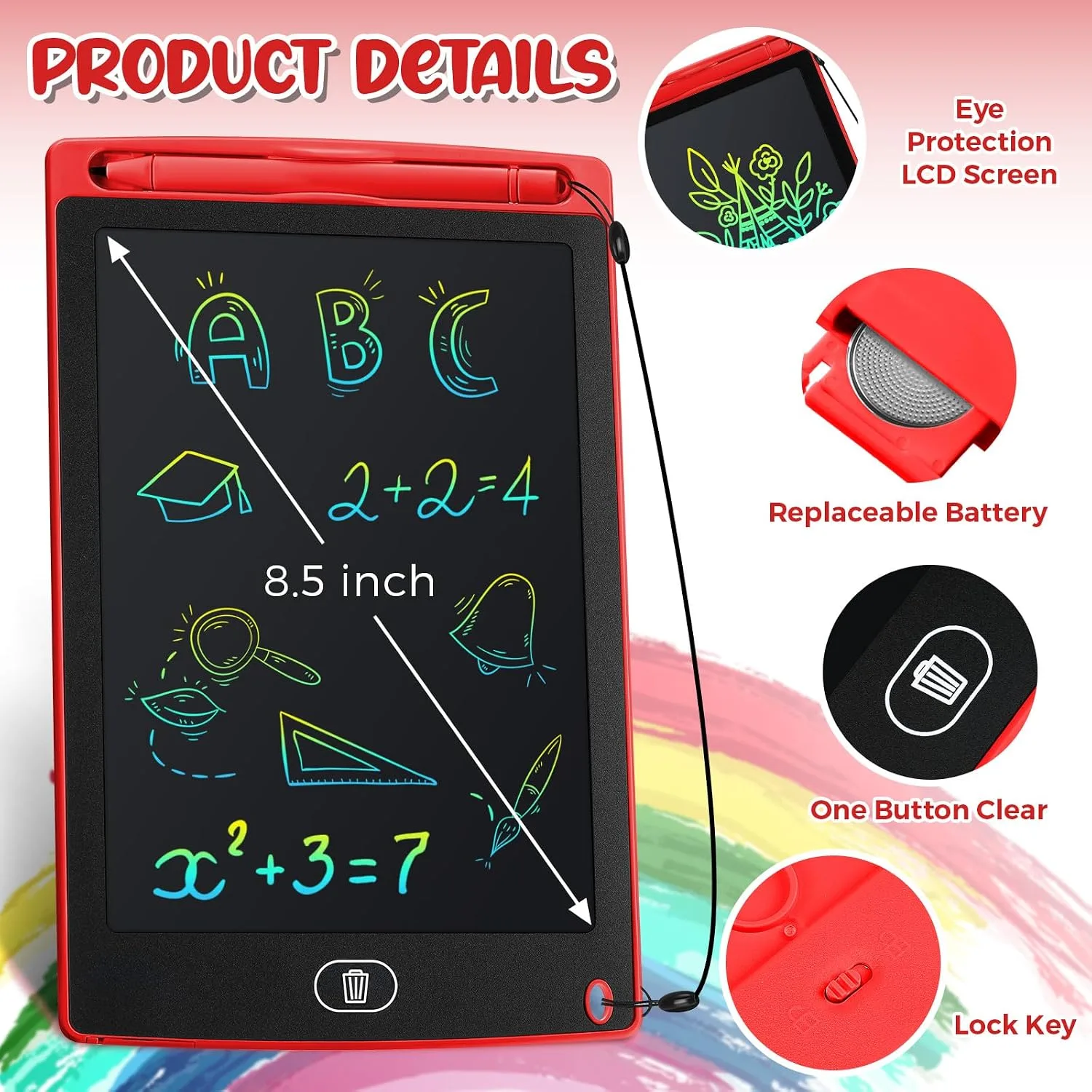 Zhehao 20 Pack 8.5 Inch LCD Writing Tablet Drawing Board,Red,Classic