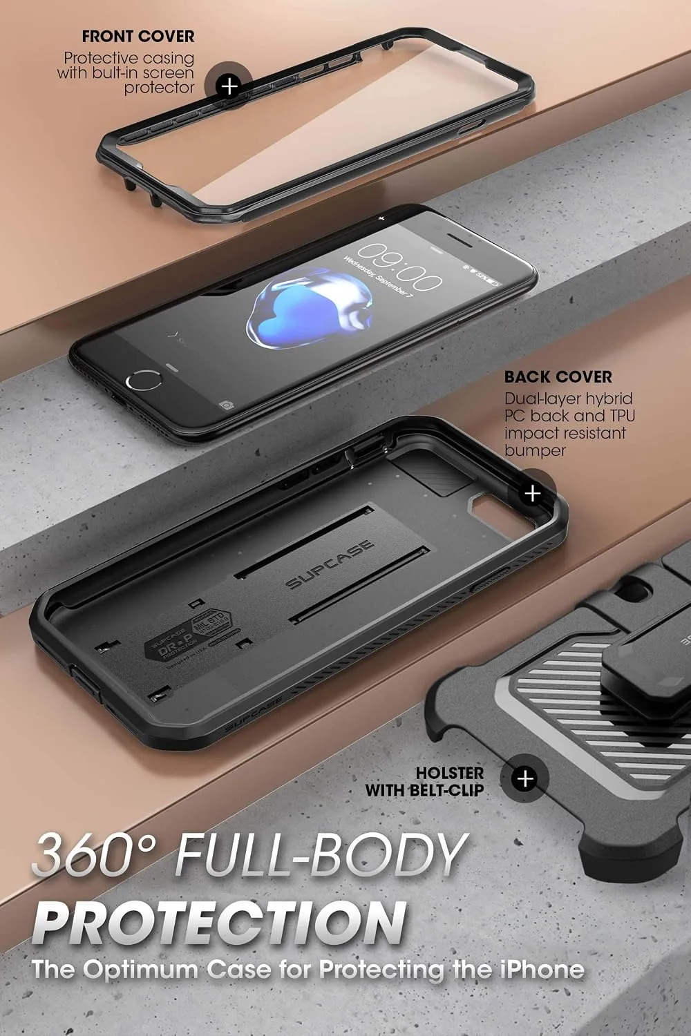 SUPCASE for iPhone SE 3rd / SE 2nd /7/8 Case with Screen Protector, Black