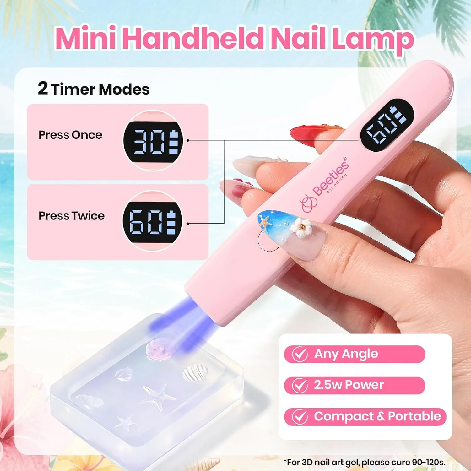 Beetles 3D Gel Nail Art White Clear Pink Coral Sands, with UV LED Nail Lamp