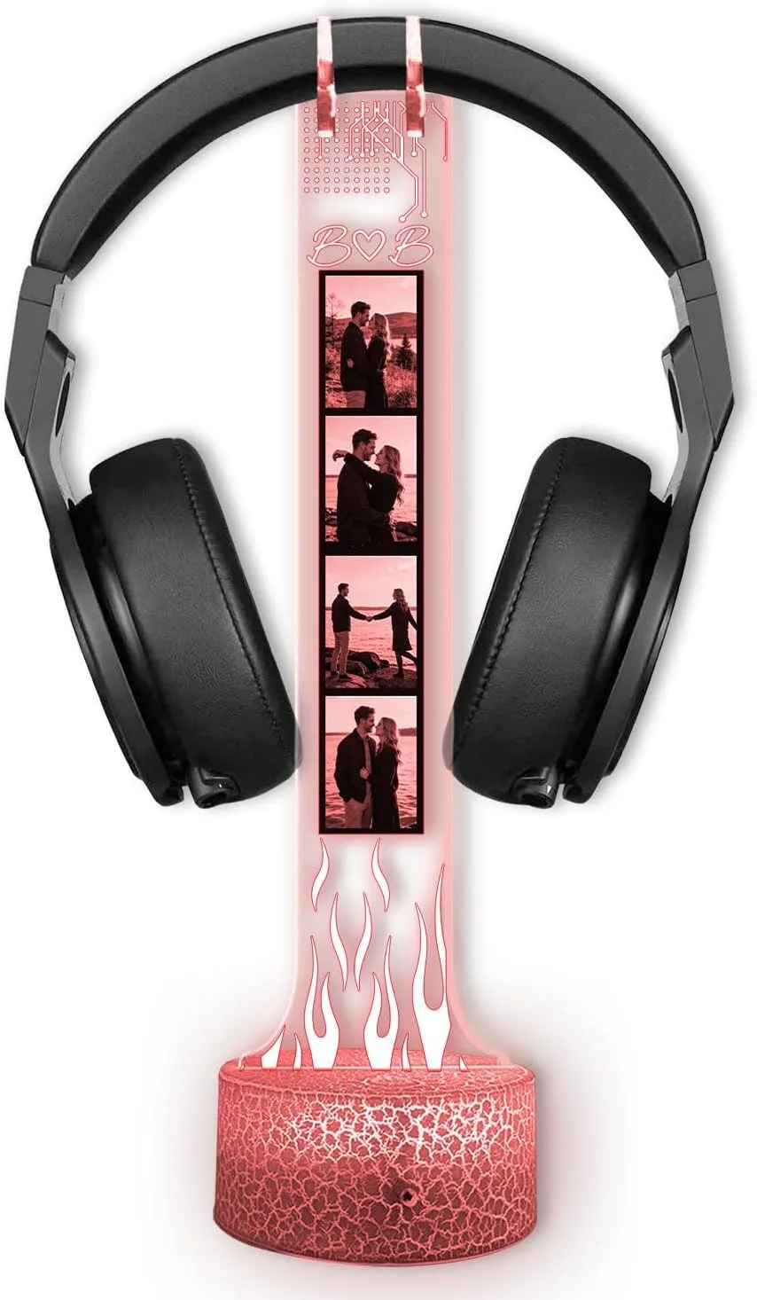 Custom Couple Photo Headphone Holder, Personalized Led Headphone, Headset Holder Gift for Him, Valentine's Day Gifts for Couple, Custom Gift for Gamers, Boyfriend Gifts, Couple Photo