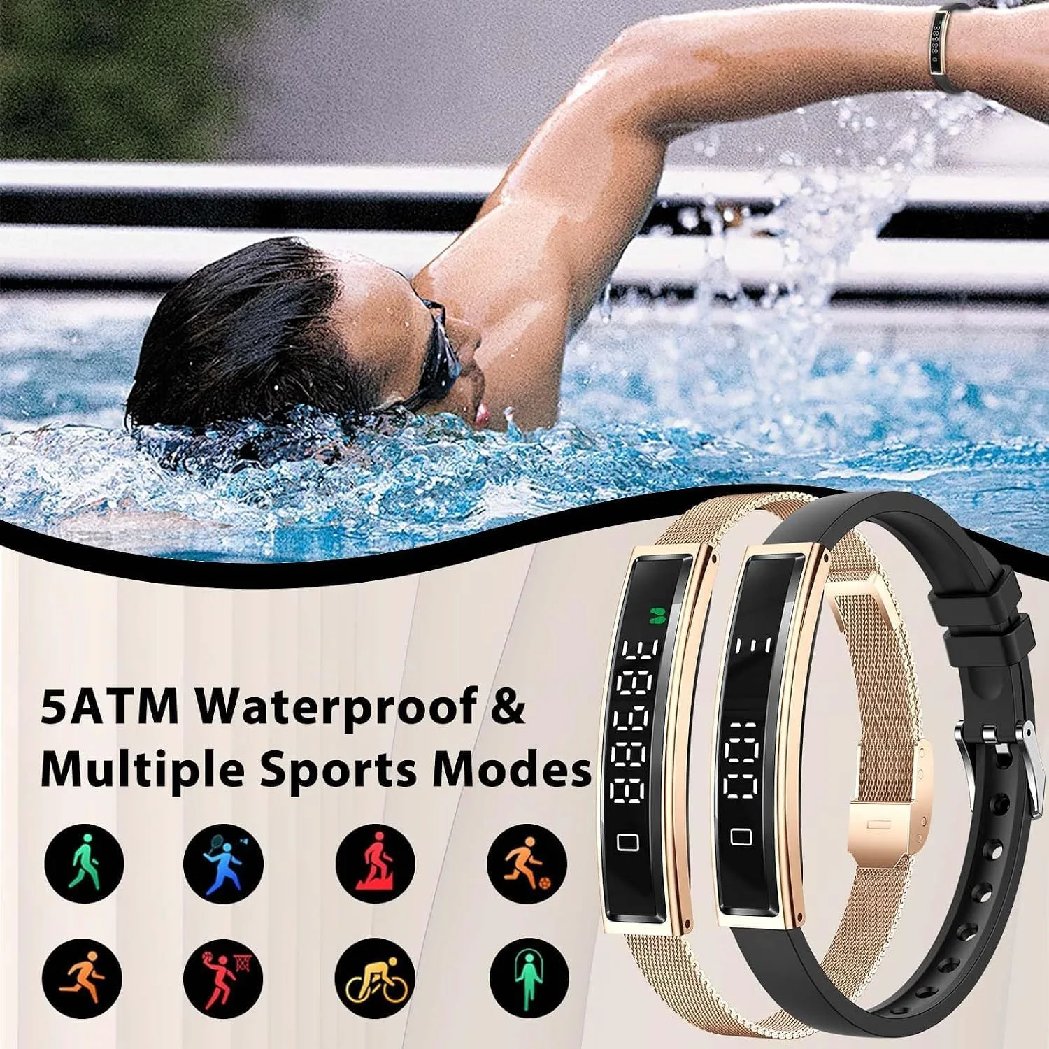 Fitness Health/Calorie Tracker with 2 Bands, Sleep Detection Bracelet