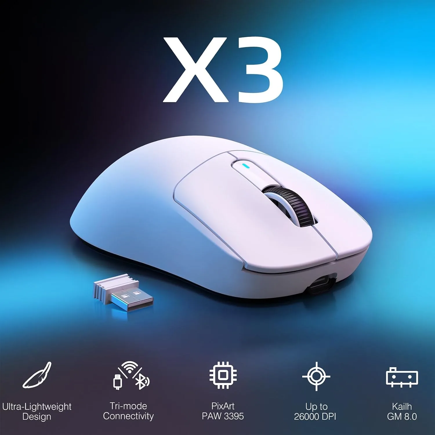 ATTACK SHARK X3 49g Ultra-Lightweight Wireless Gaming Mouse, White