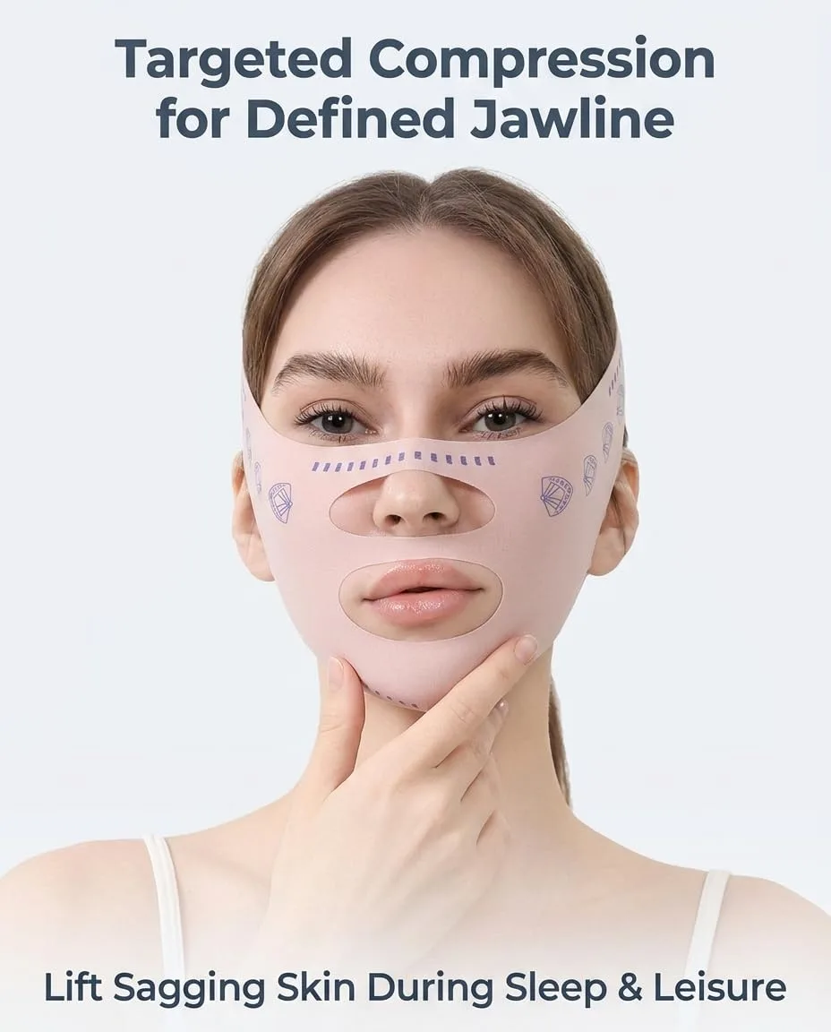 Face Lifting Strap, Breathable Reusable Facial Slimming Band for Women, Double Chin Reducer & Anti-Wrinkle Face Lift Belt (blue pattern)