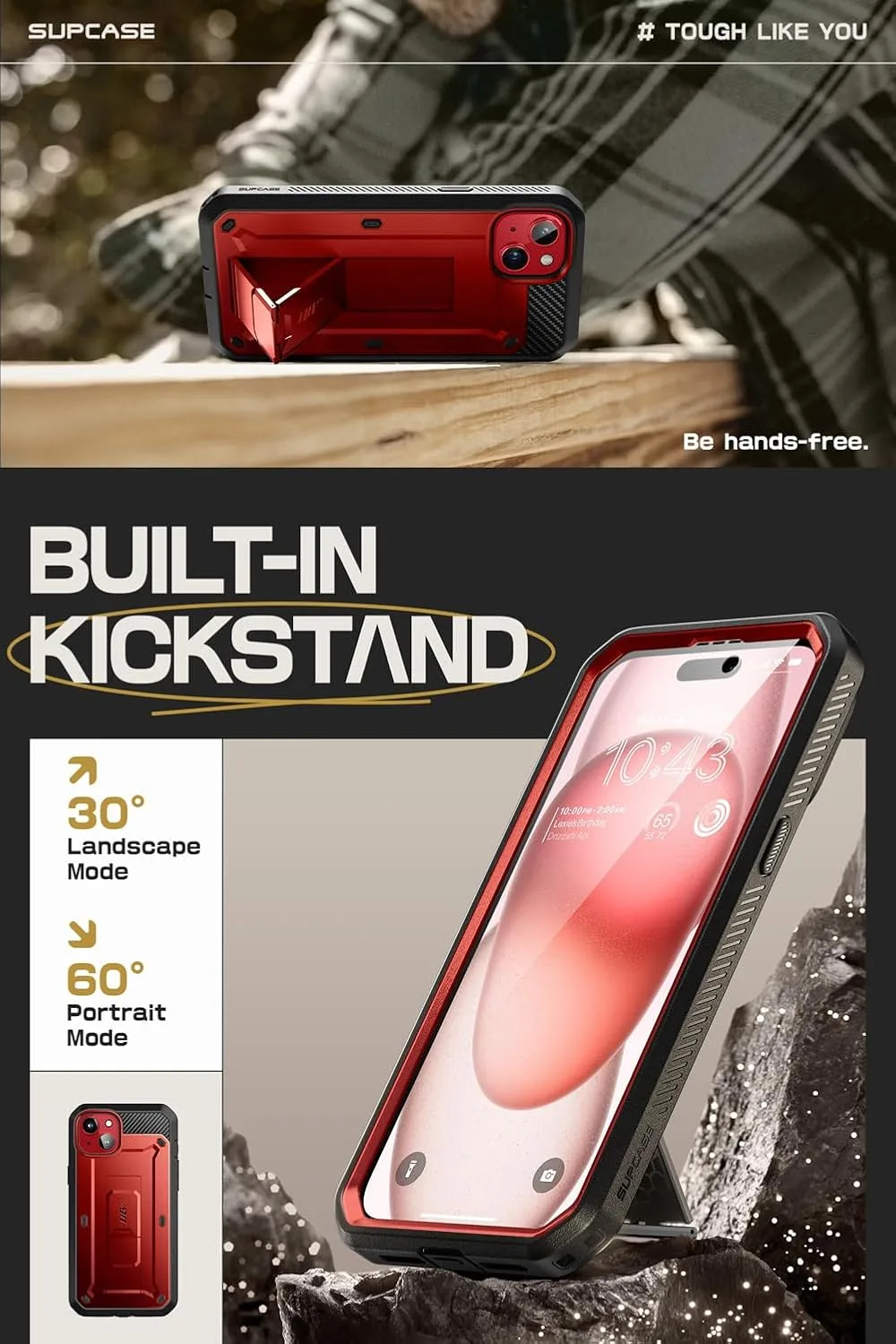 SUPCASE for iPhone 15 Case with Kickstand & Screen Protector, Red