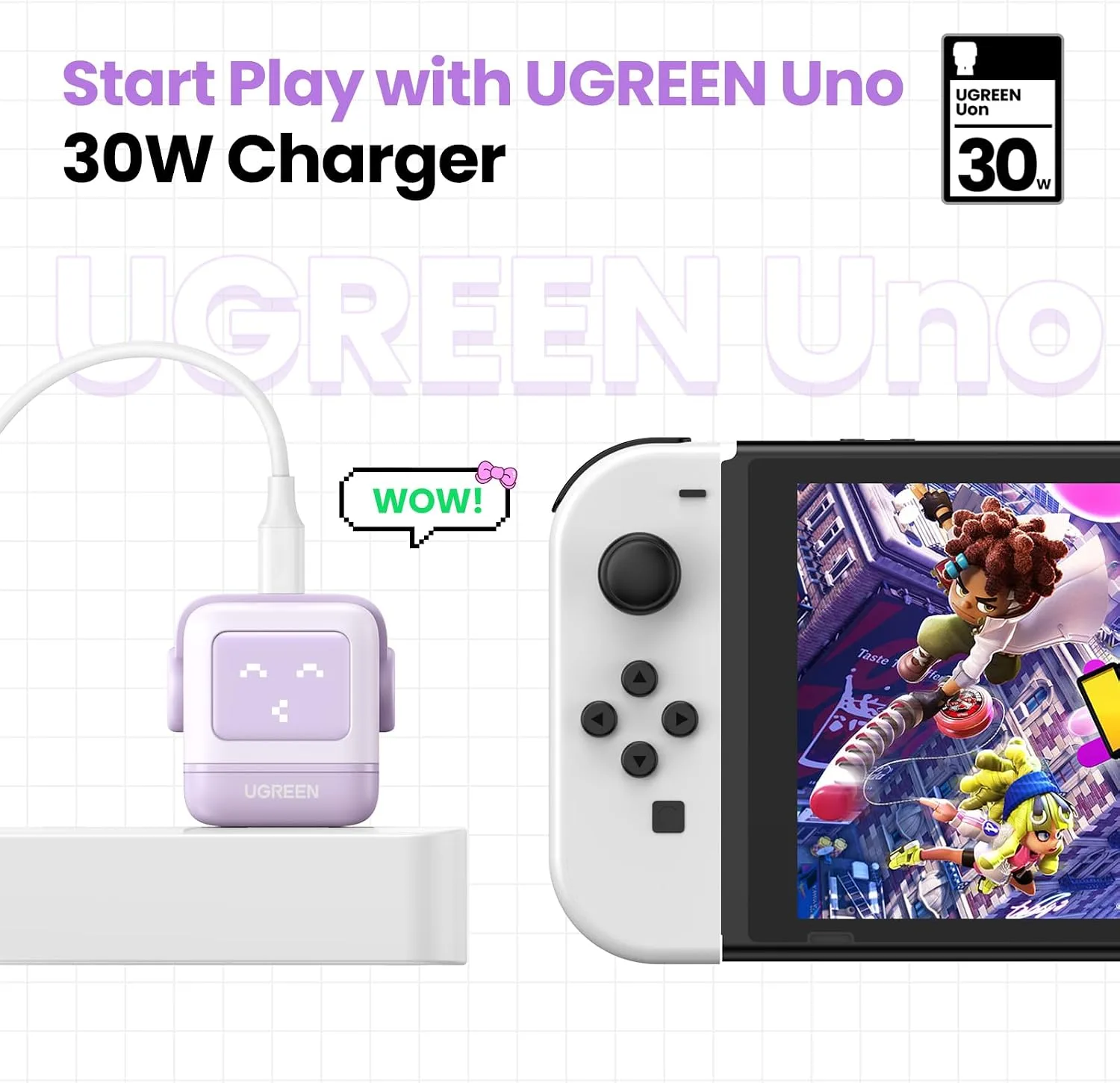 UGREEN Uno 30W USB C Charger, Compact Robot GaN Fast Charging Block, Purple