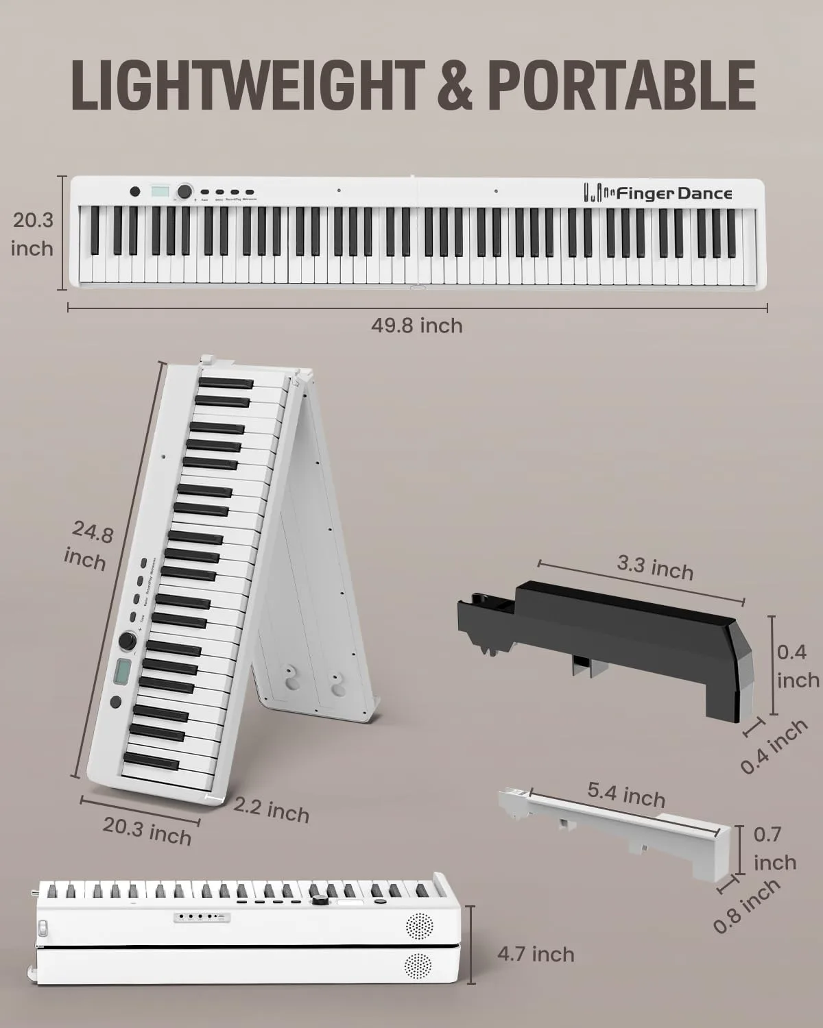 Finger Dance Folding Piano Keyboard 88 Keys, Portable Electric Keyboard with Bluetooth MIDI, Full Size Digital Piano, Wood Grain, Semi-Weighted, Touch Sensitive, with Storage Bag for Beginner
