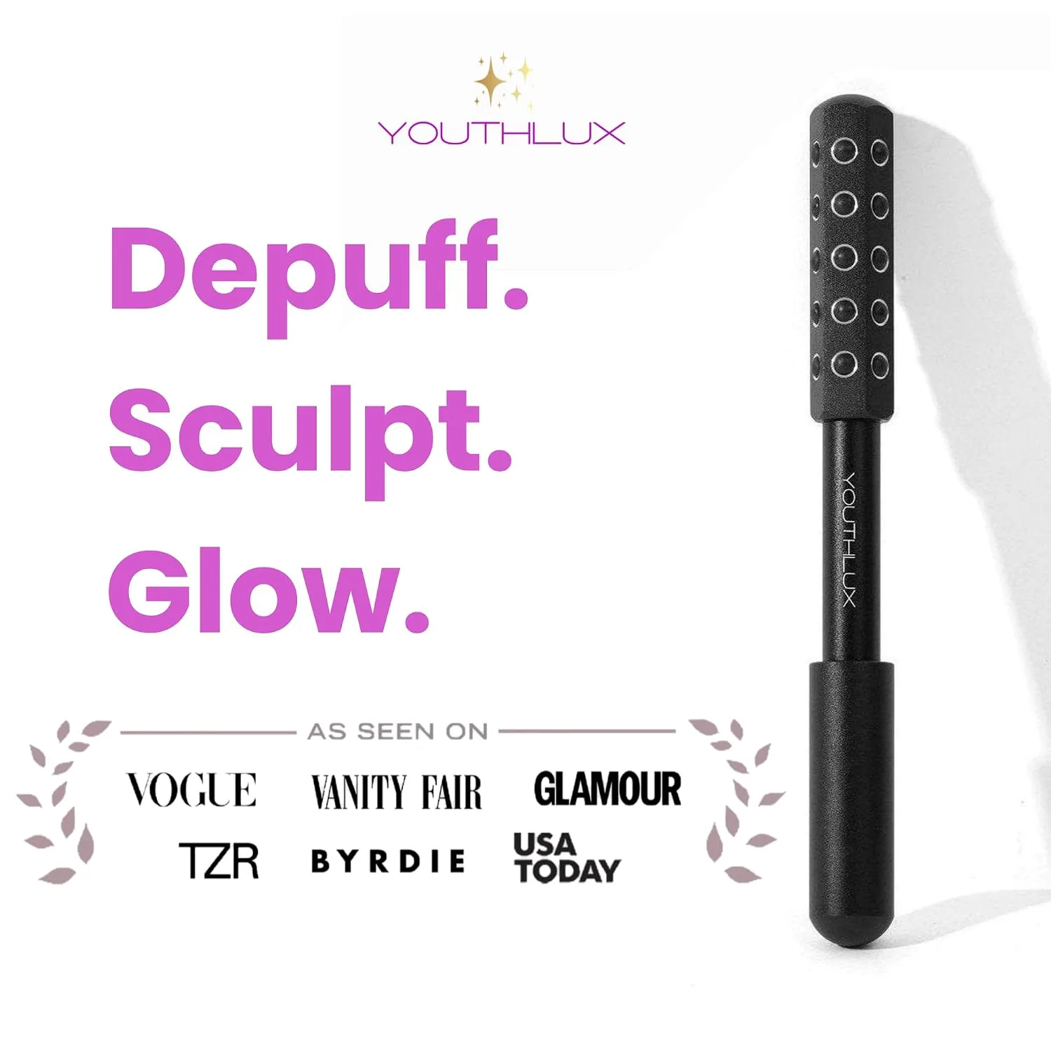 Radiance Roller – Germanium Stone Facial Massage Tool/Wand Face Roller for Lifting, Sculpting, De-Puffing, Glow Boost, Energizing & Cooling Effect (Black)