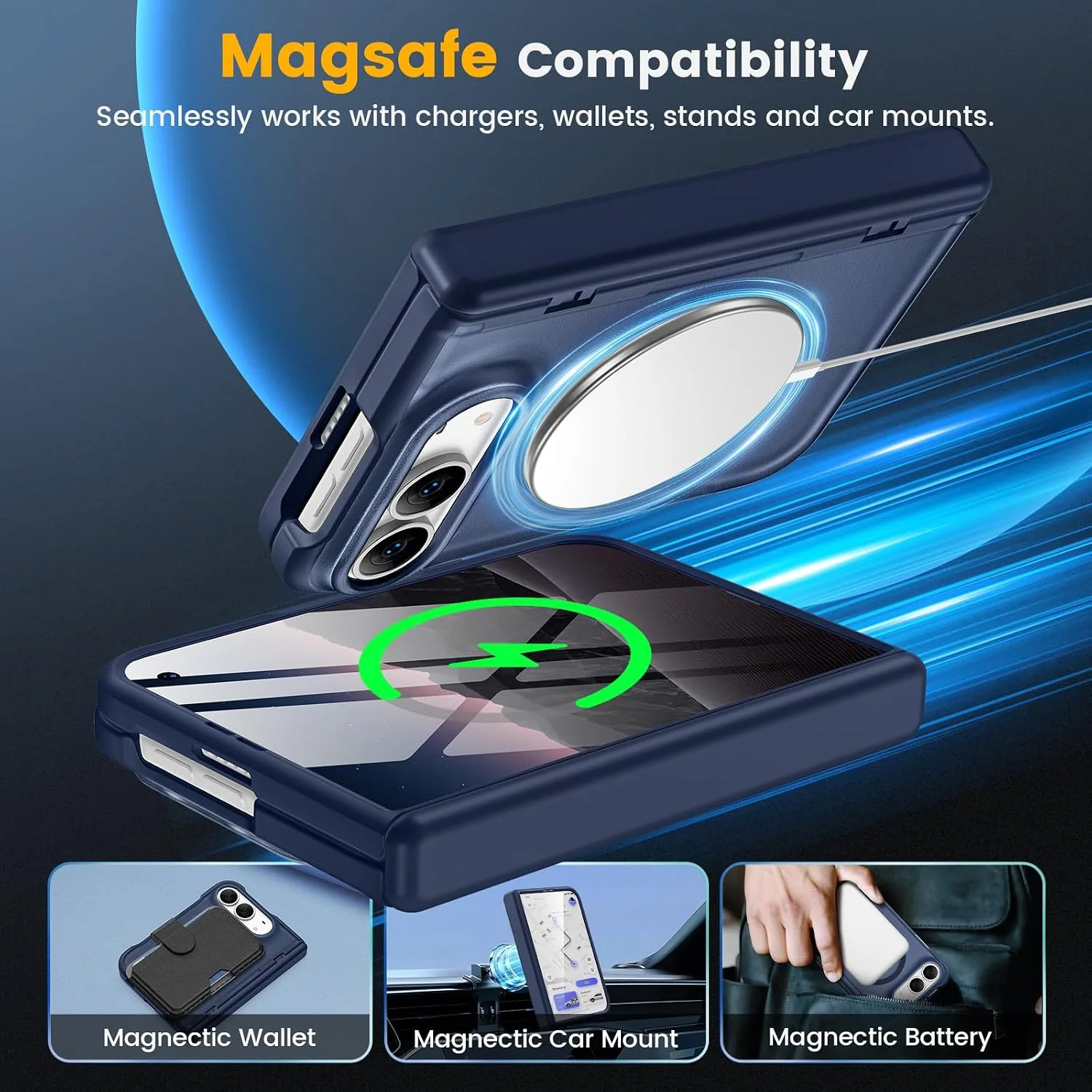 Magnetic for iPhone Duo Case with Hinge Protection, Fit for MagSafe Blue