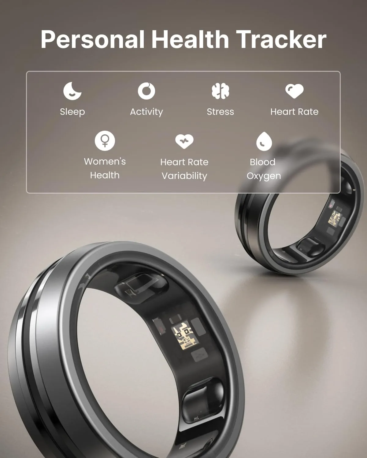 RENPHO Lynx Smart Ring, Subscription-Free App, Silver, Size 10